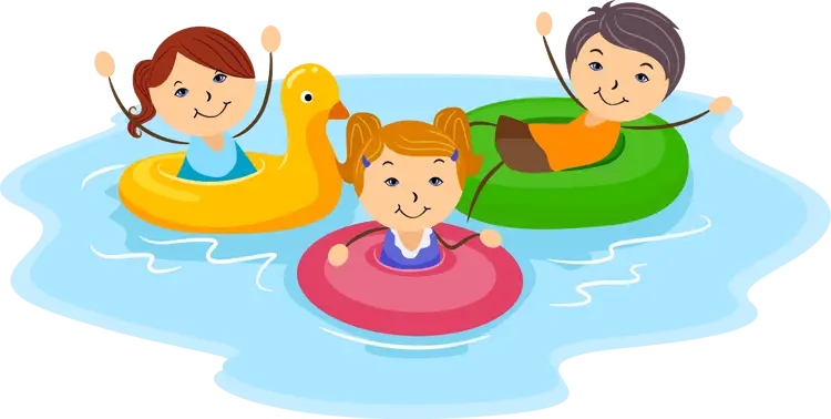 Kids Swimming with Floaters Cartoon Illustration