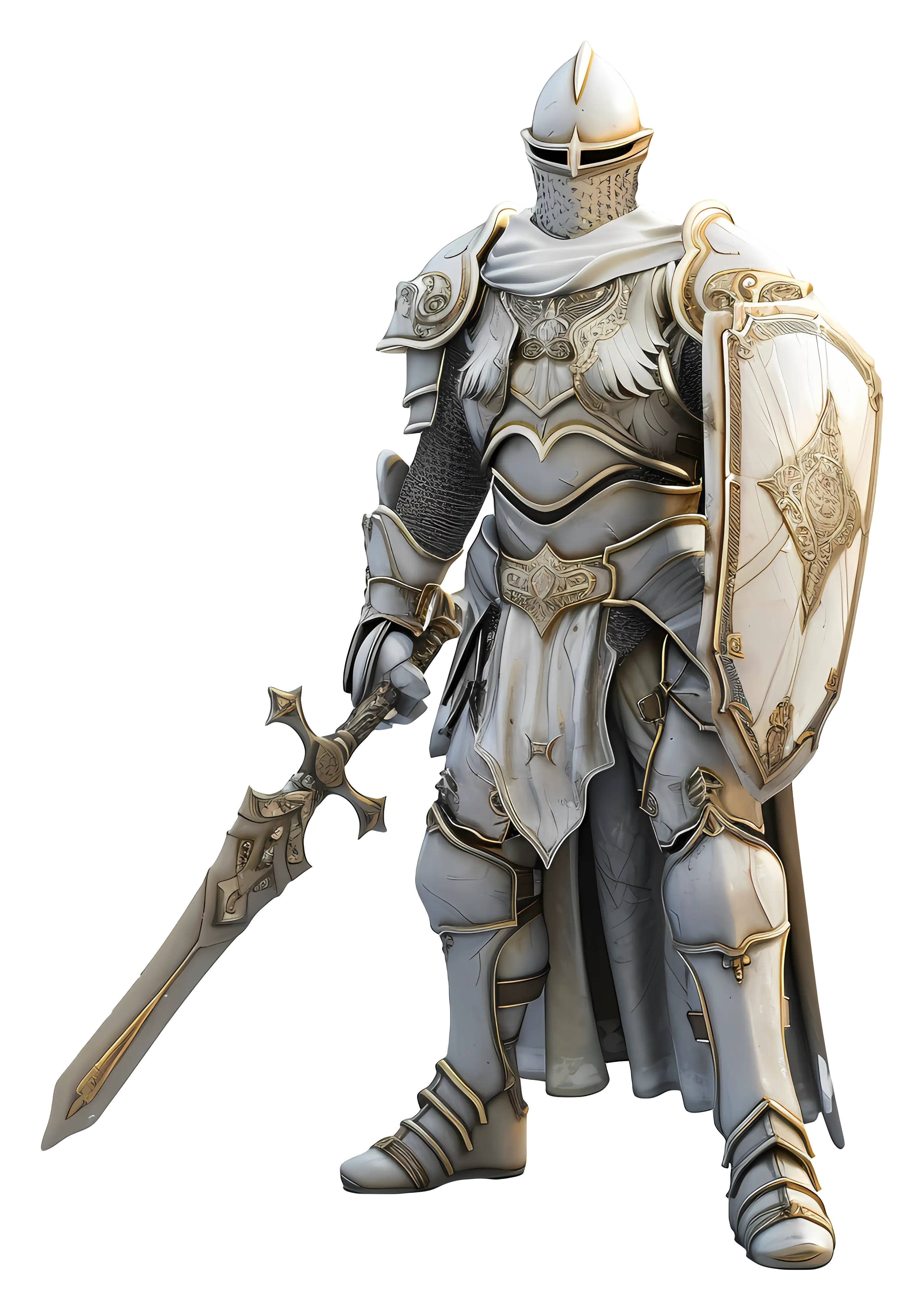 Fantasy Knight in Armor with Sword and Shield