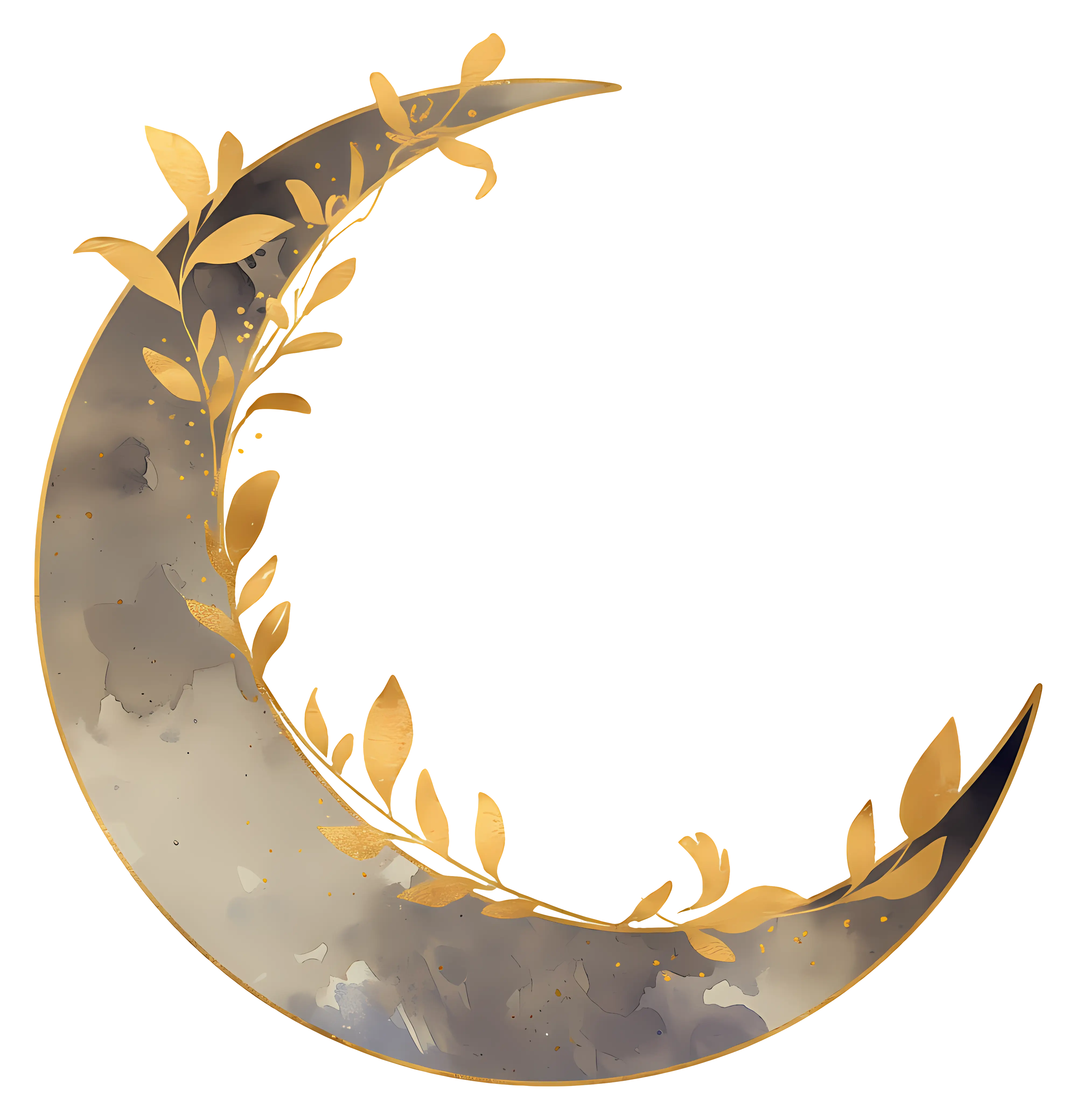 Elegant Gold Crescent Moon with Leaves