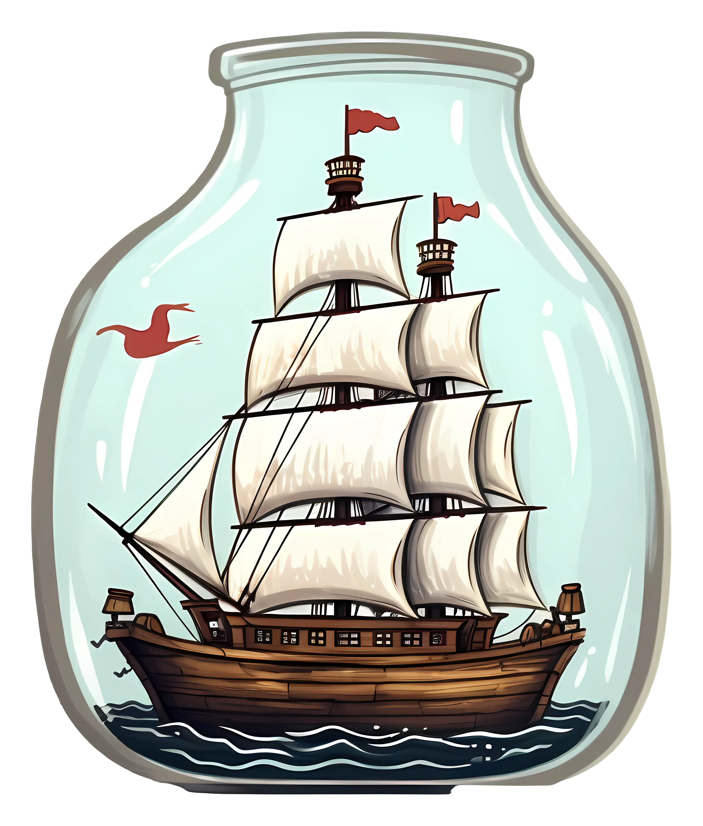 Classic Ship in a Bottle Illustration for Nautical Decor