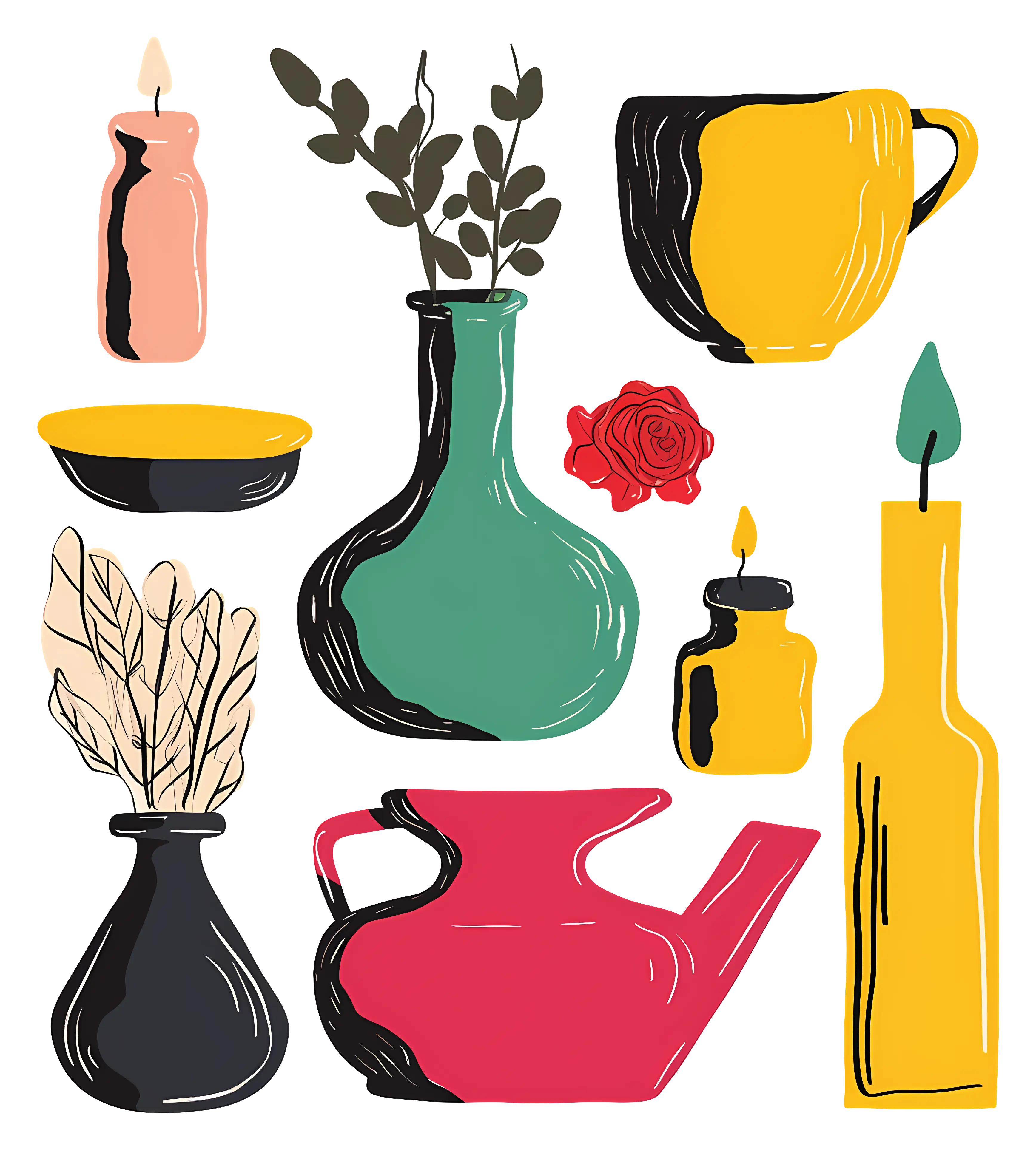 Colorful Decorative Vases and Candles