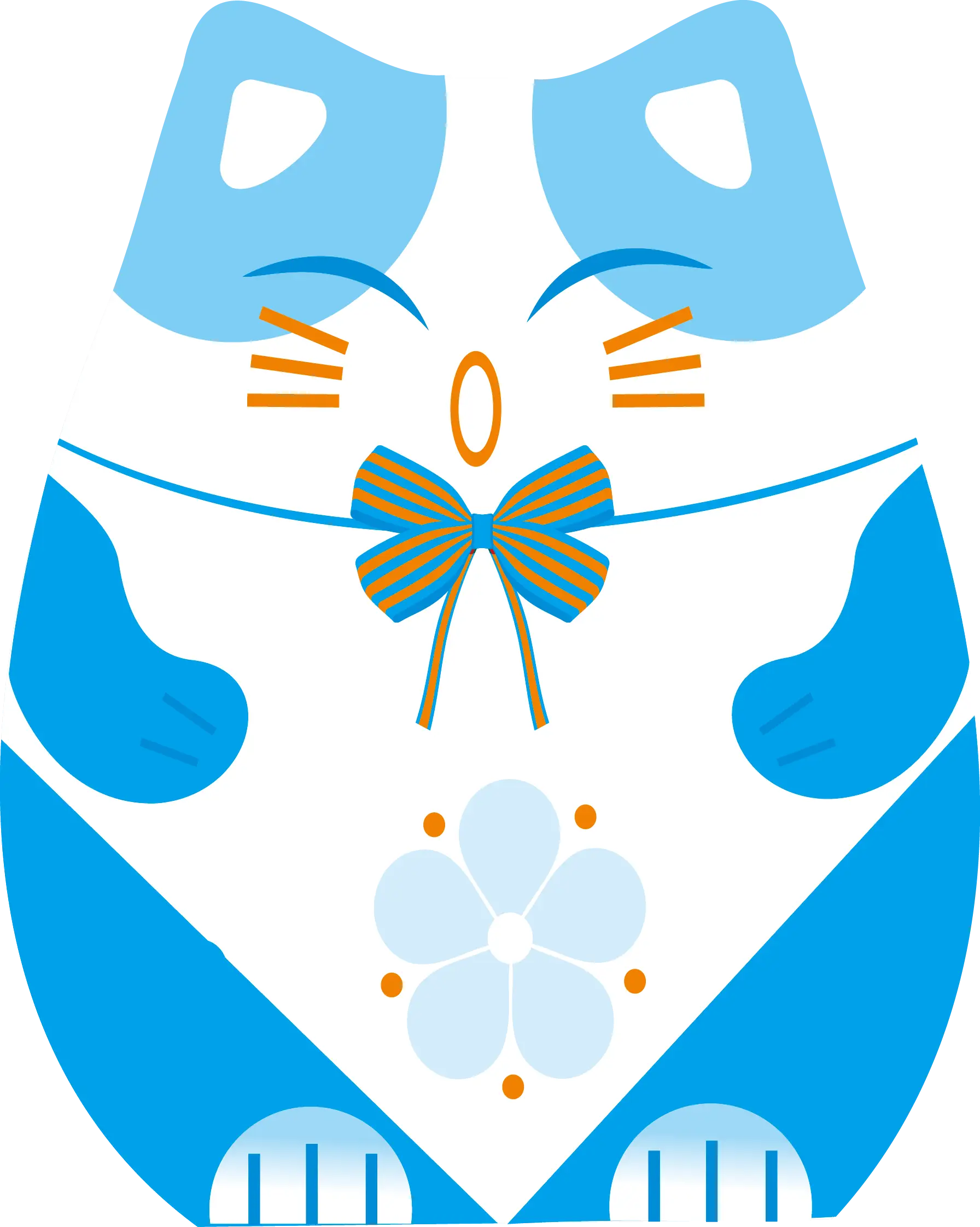 Blue Cat with Bow and Flower