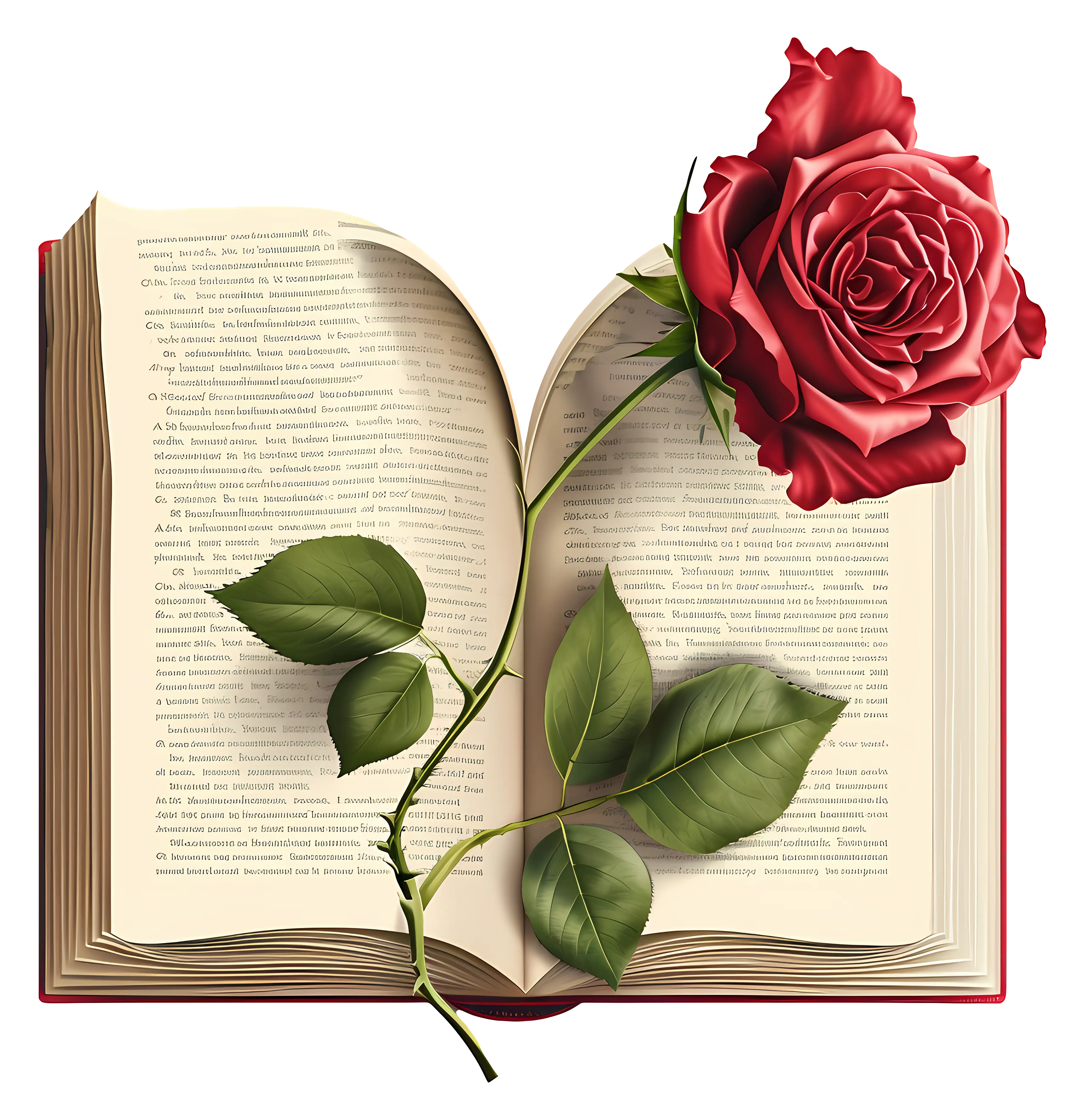 Open Book with a Romantic Red Rose