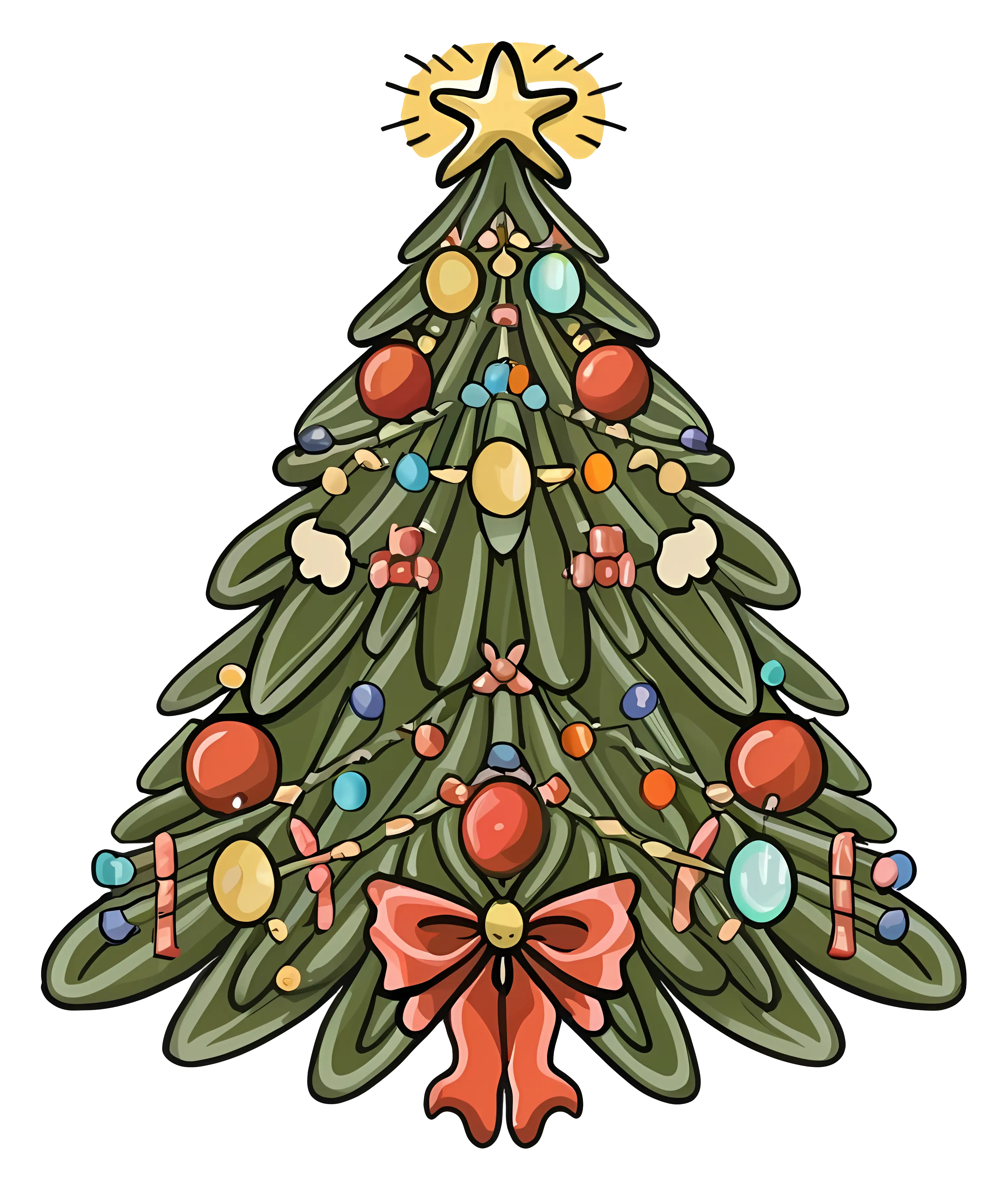 Ornate Festive Christmas Tree with Bow and Star
