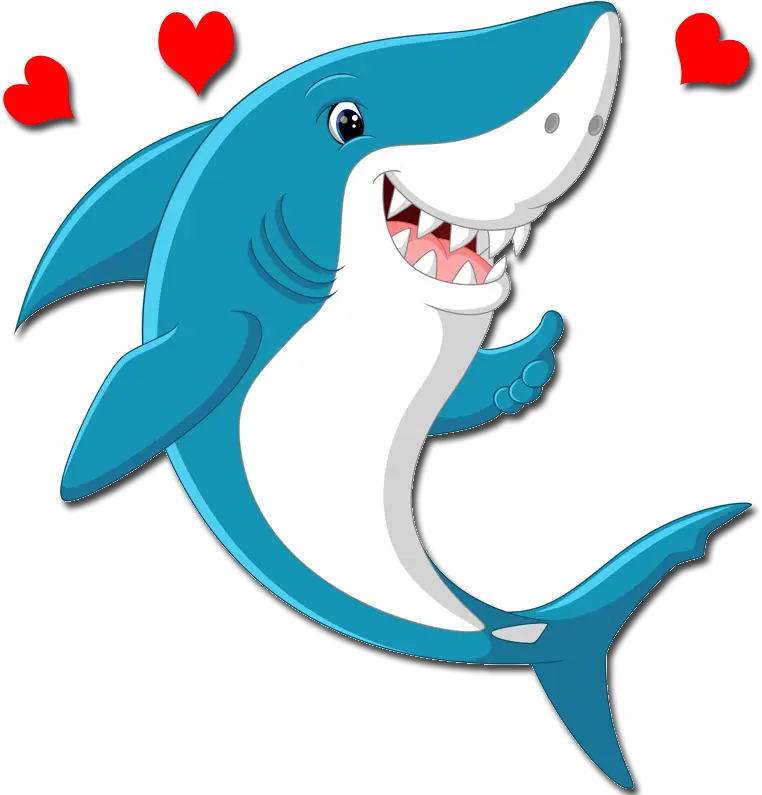 Smiling Cartoon Shark with Red Hearts