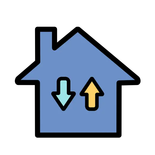 Blue House Icon with Arrows