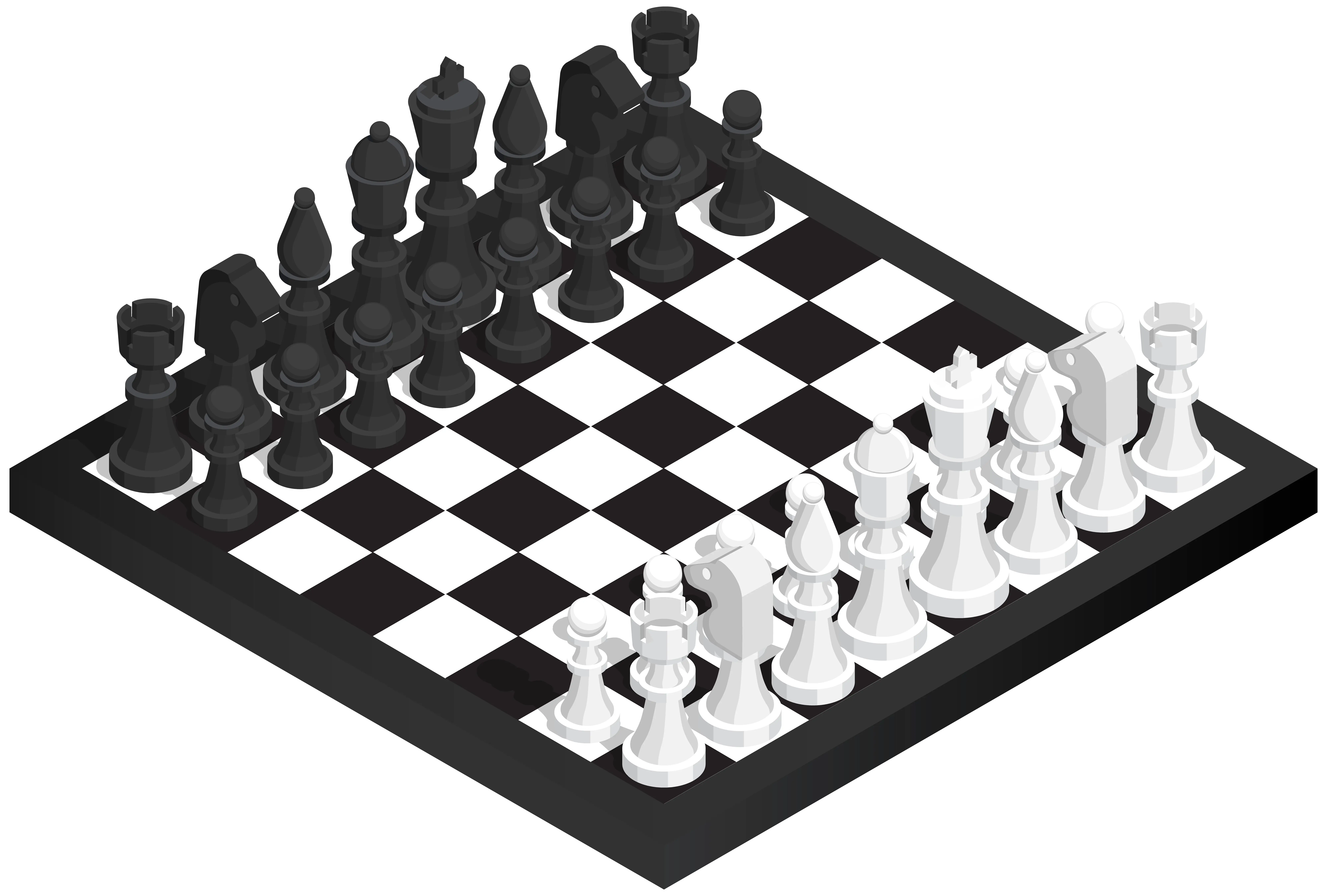 3D Chess Board with Black and White Pieces