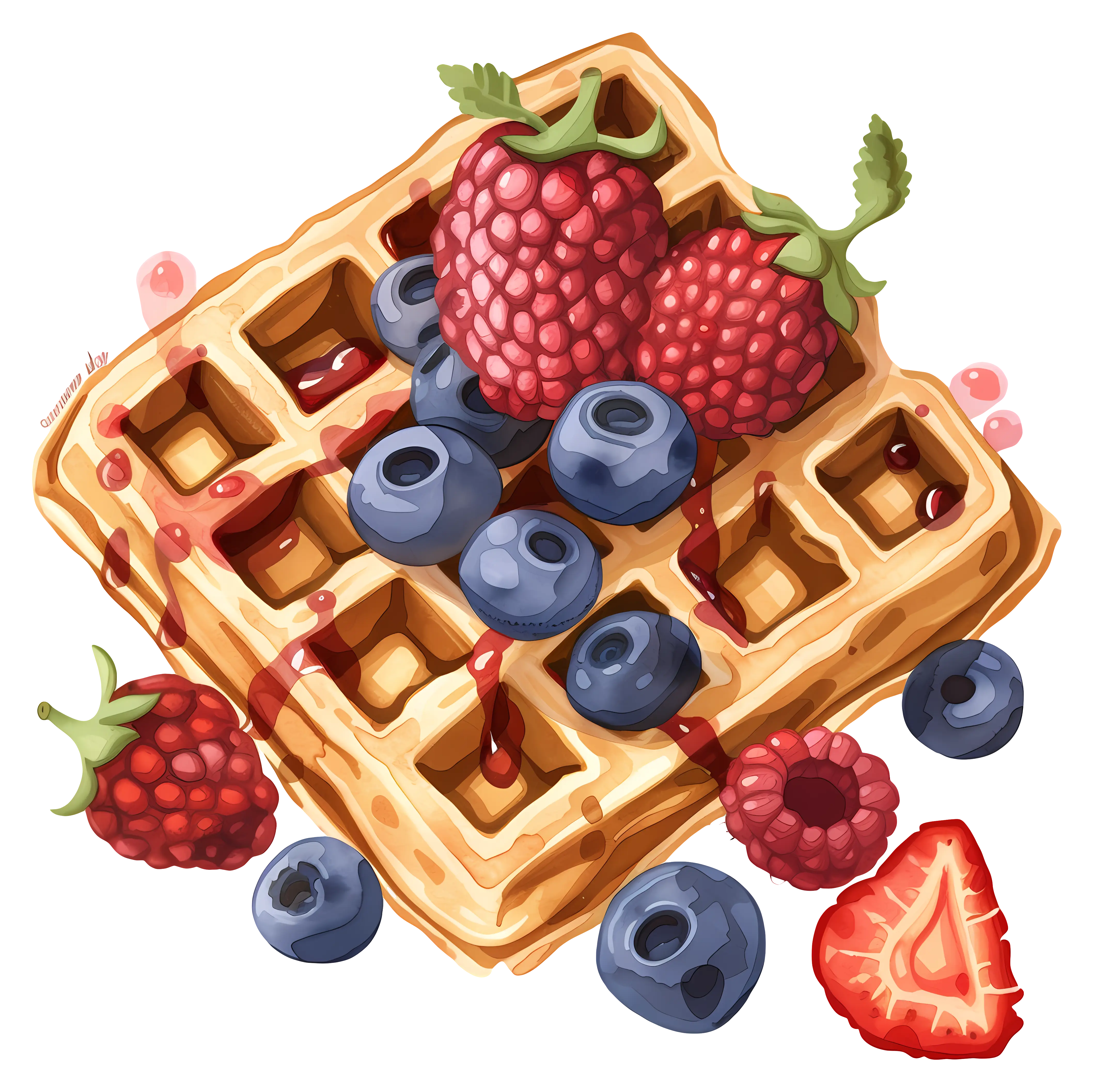 Waffles with Fresh Berries and Syrup