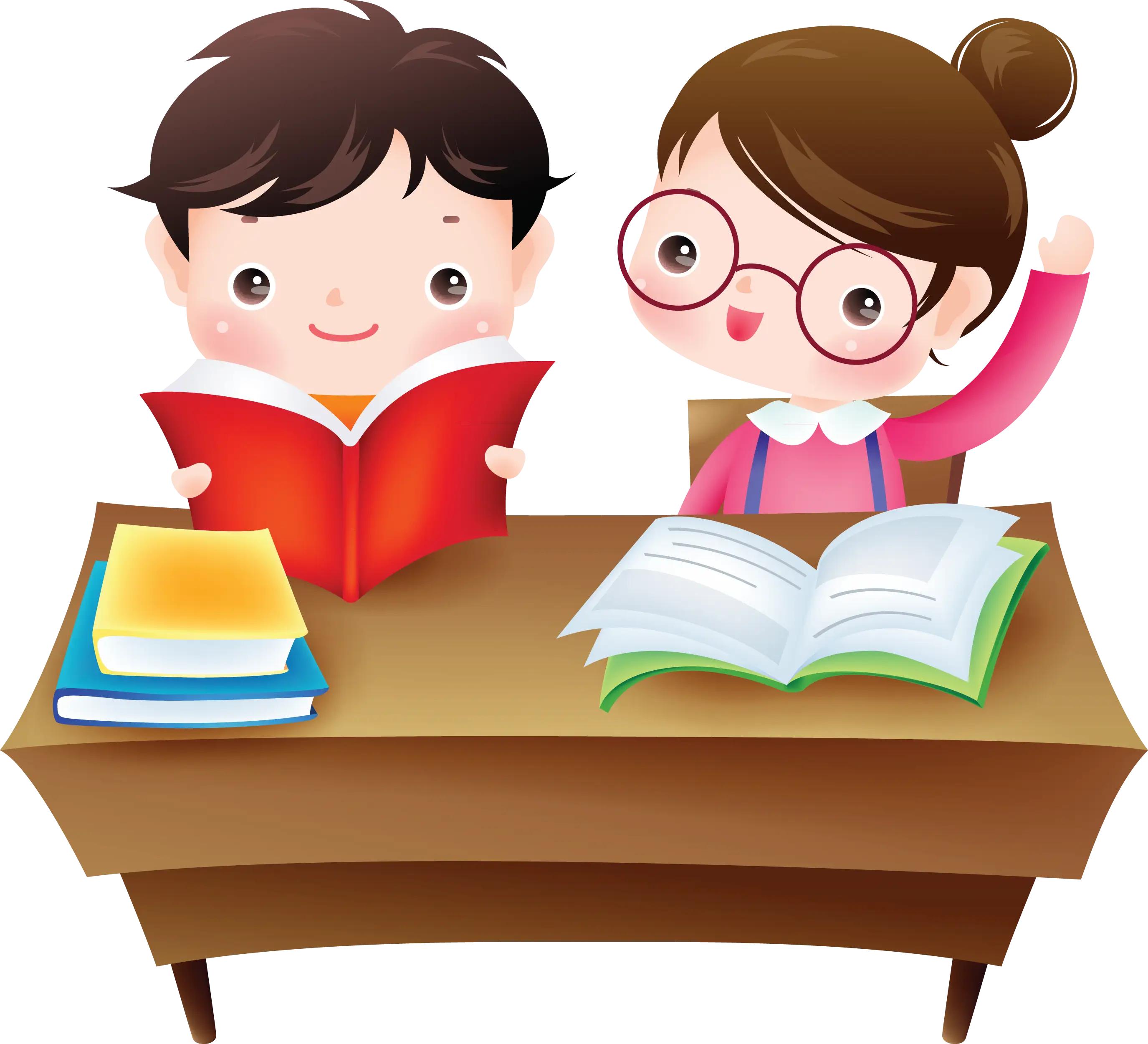 Children Reading Books at Desk