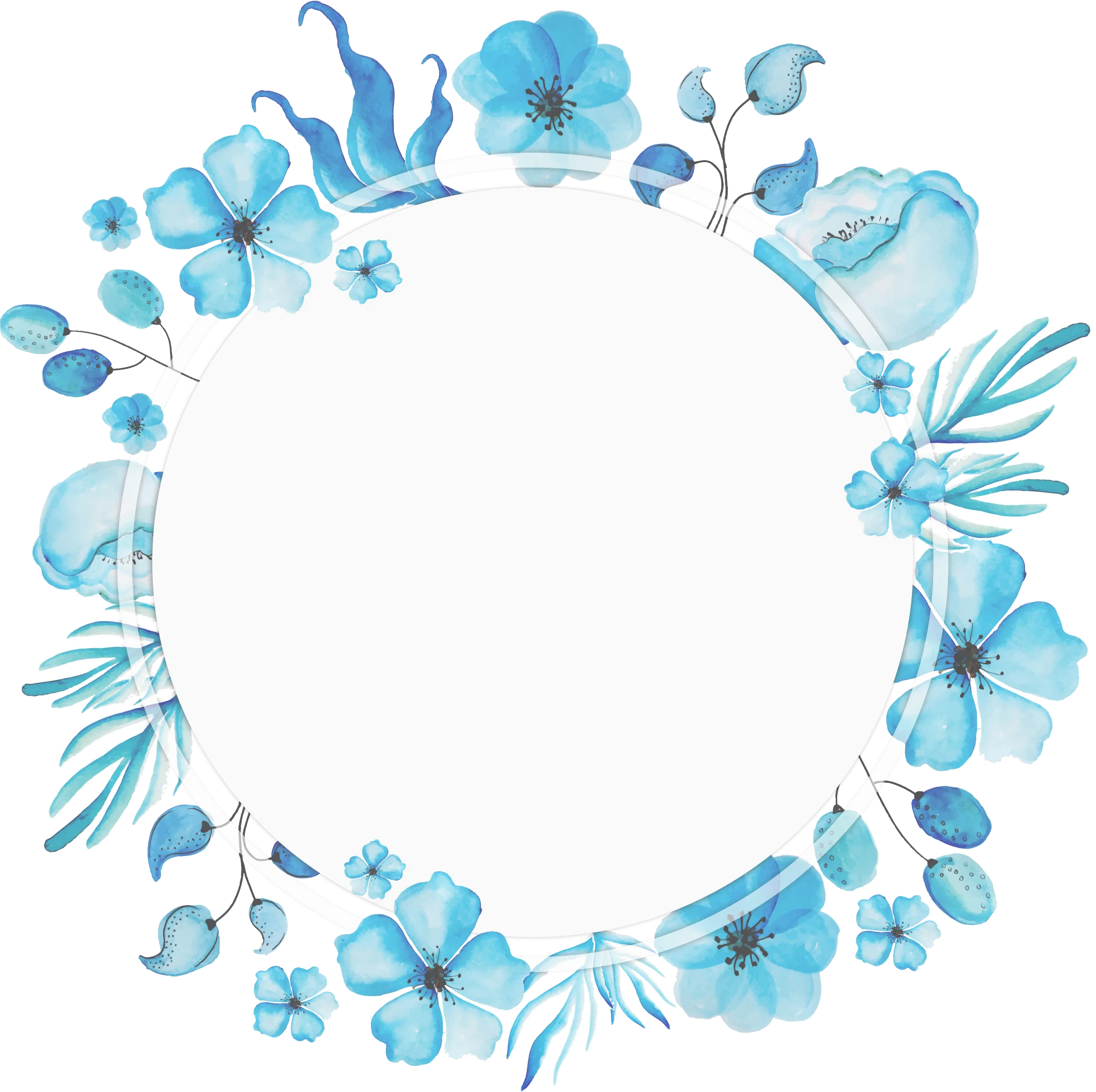 Watercolor Blue Floral Decorative Frame