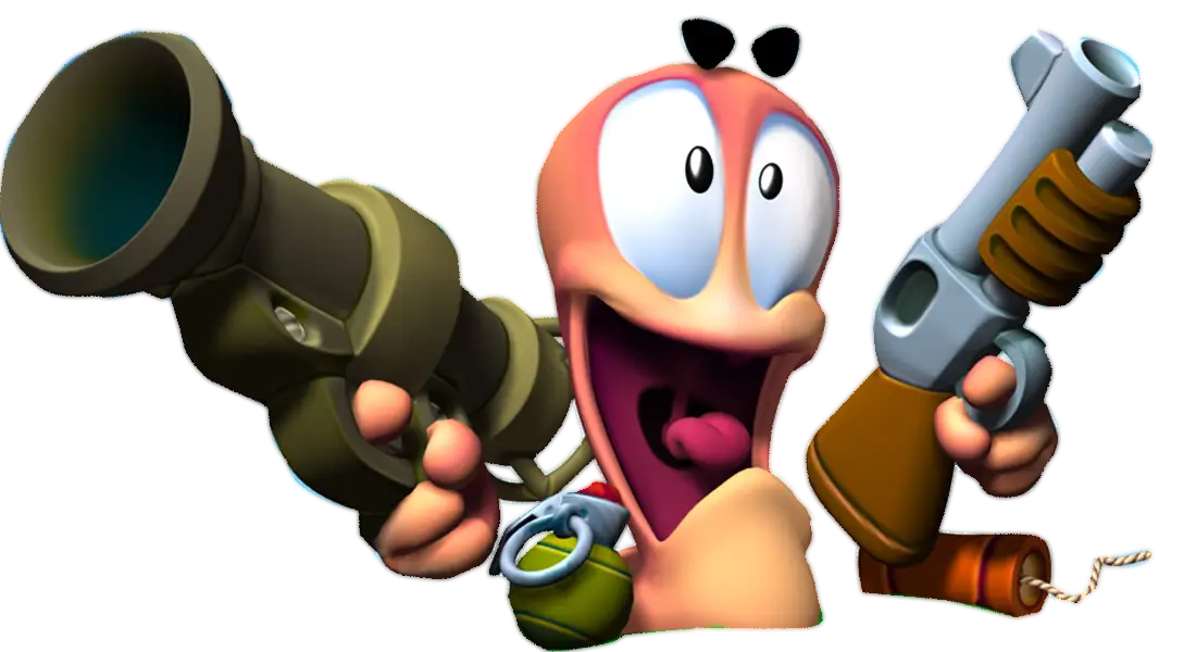 Cartoon Worm Holding Weapons