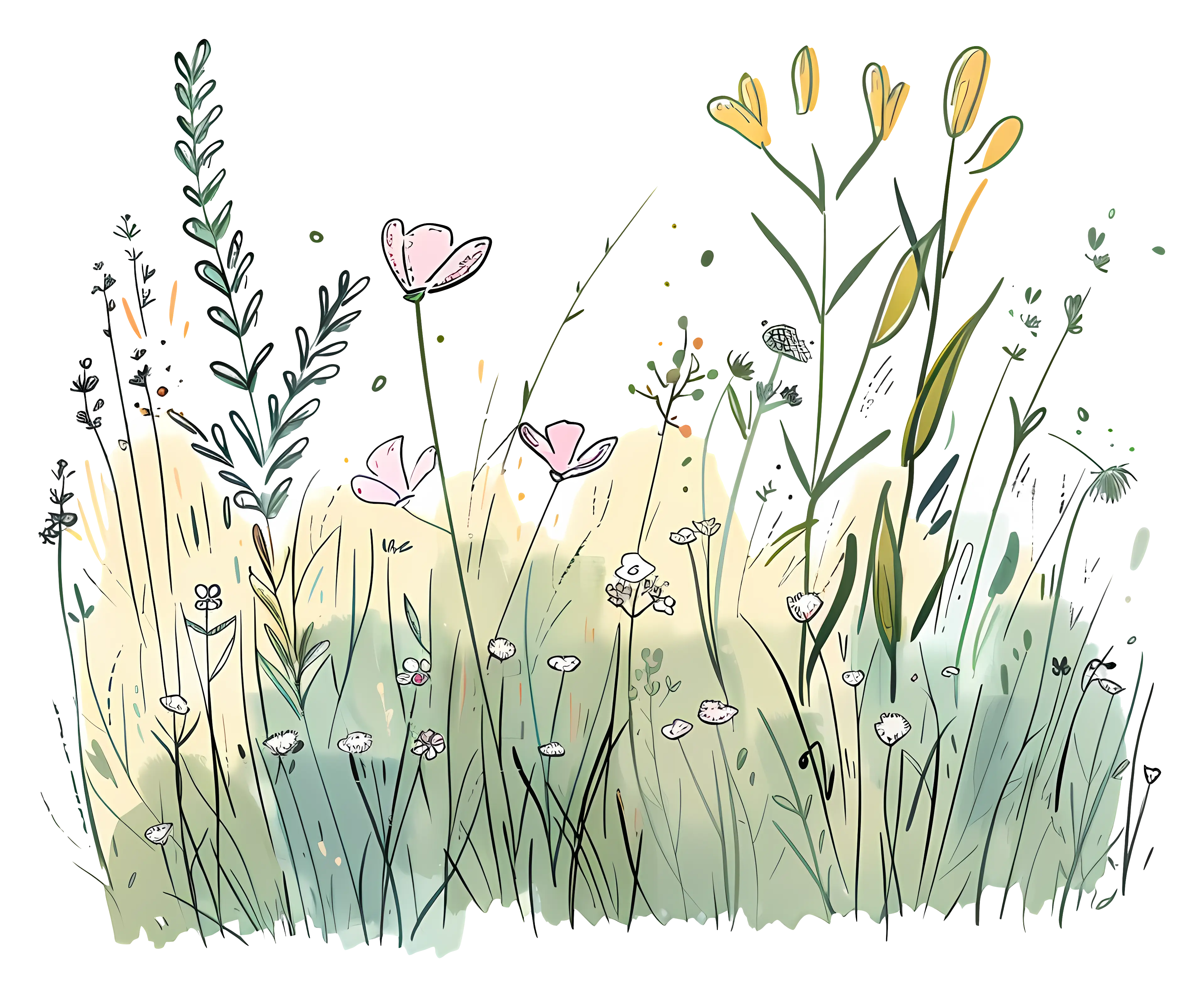 Wildflowers and Grass Illustration