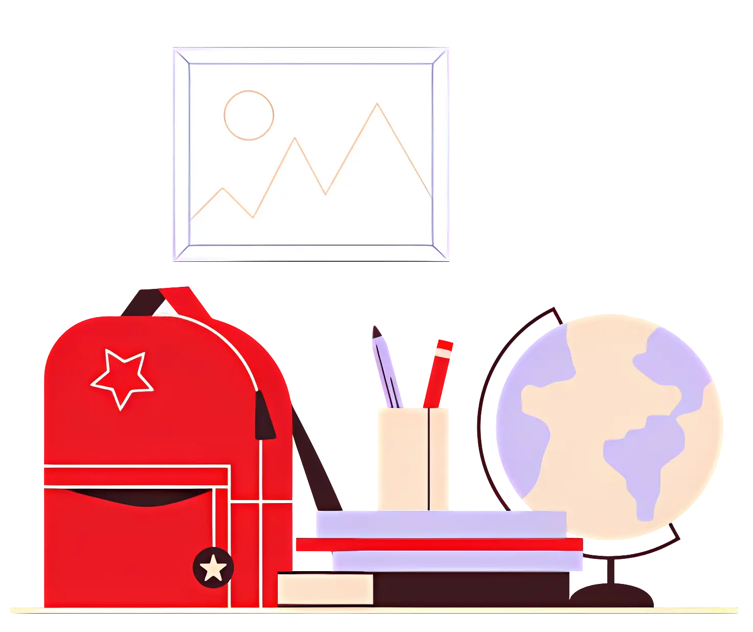 School Supplies with Red Backpack