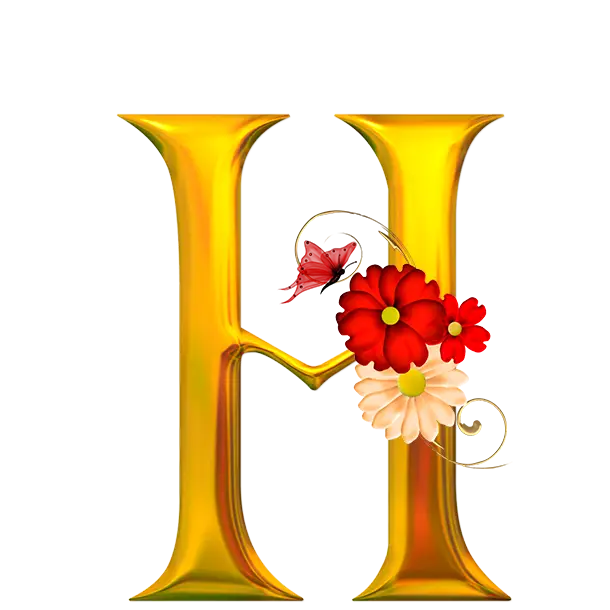 Golden Letter H with Floral Decoration