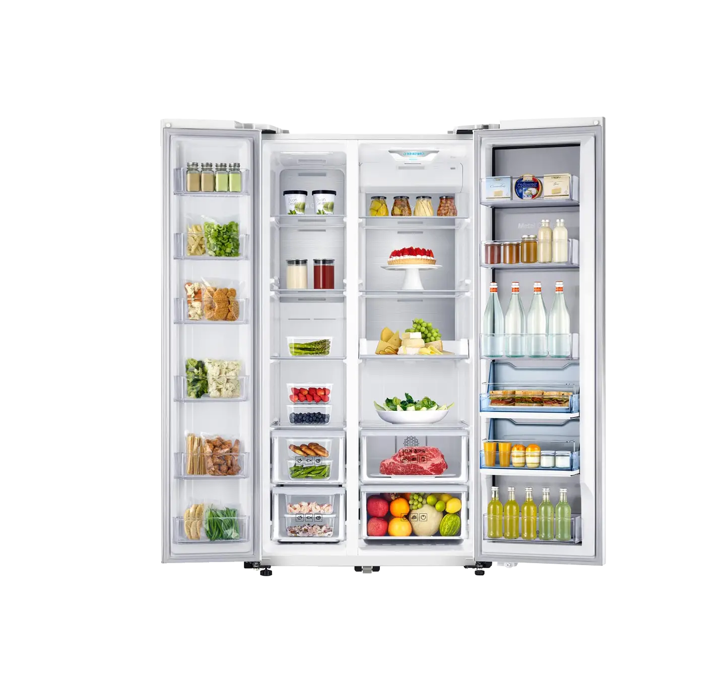 Open Refrigerator Displaying Food and Beverages