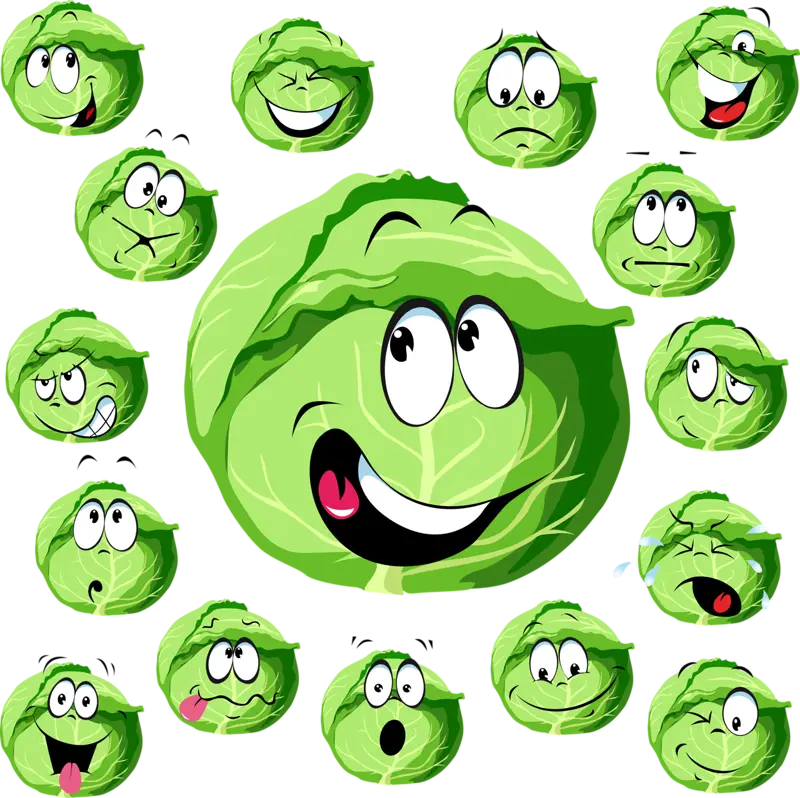 Cartoon Cabbages with Funny Expressions