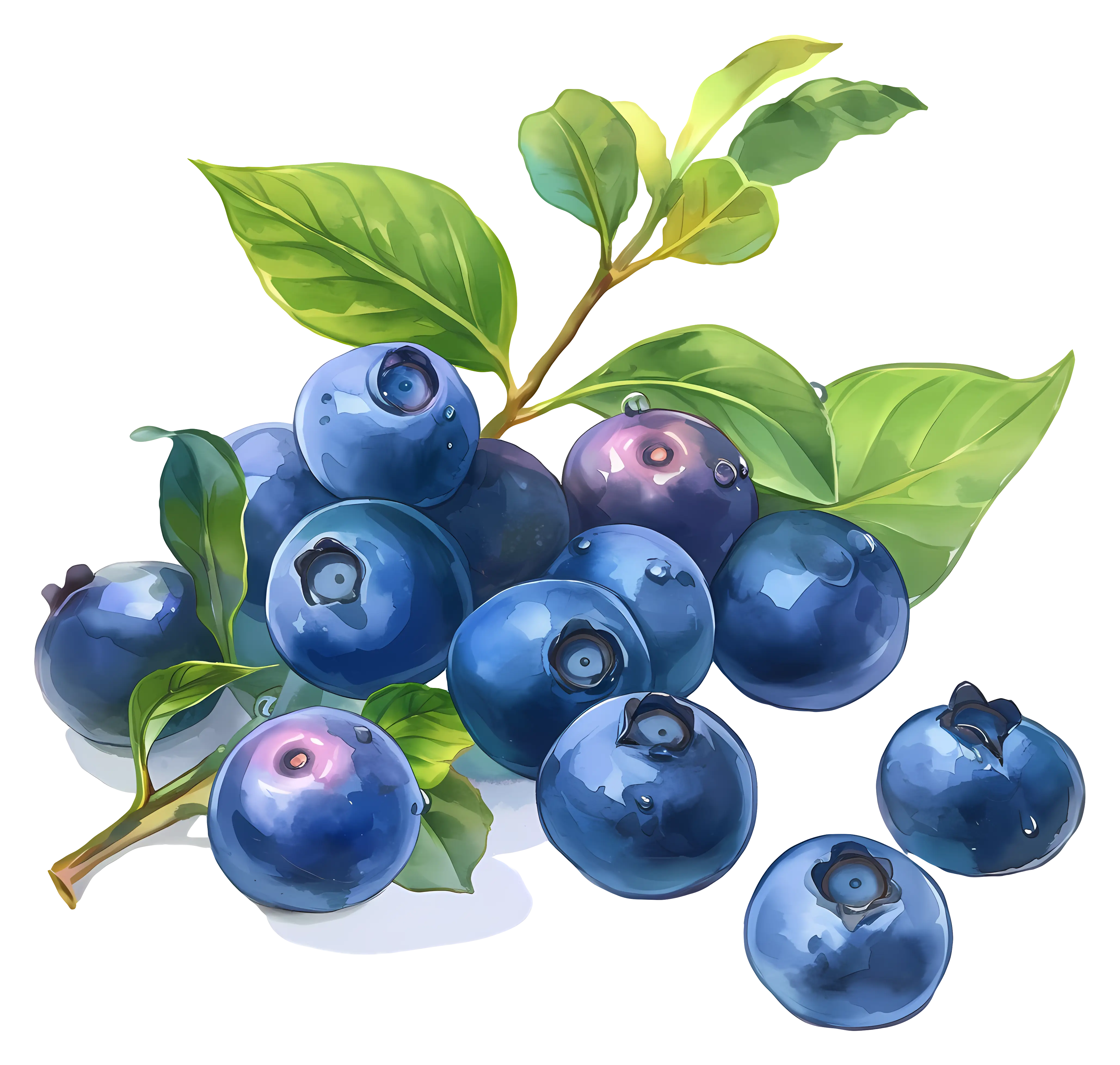 Fresh Blueberries with Leaves