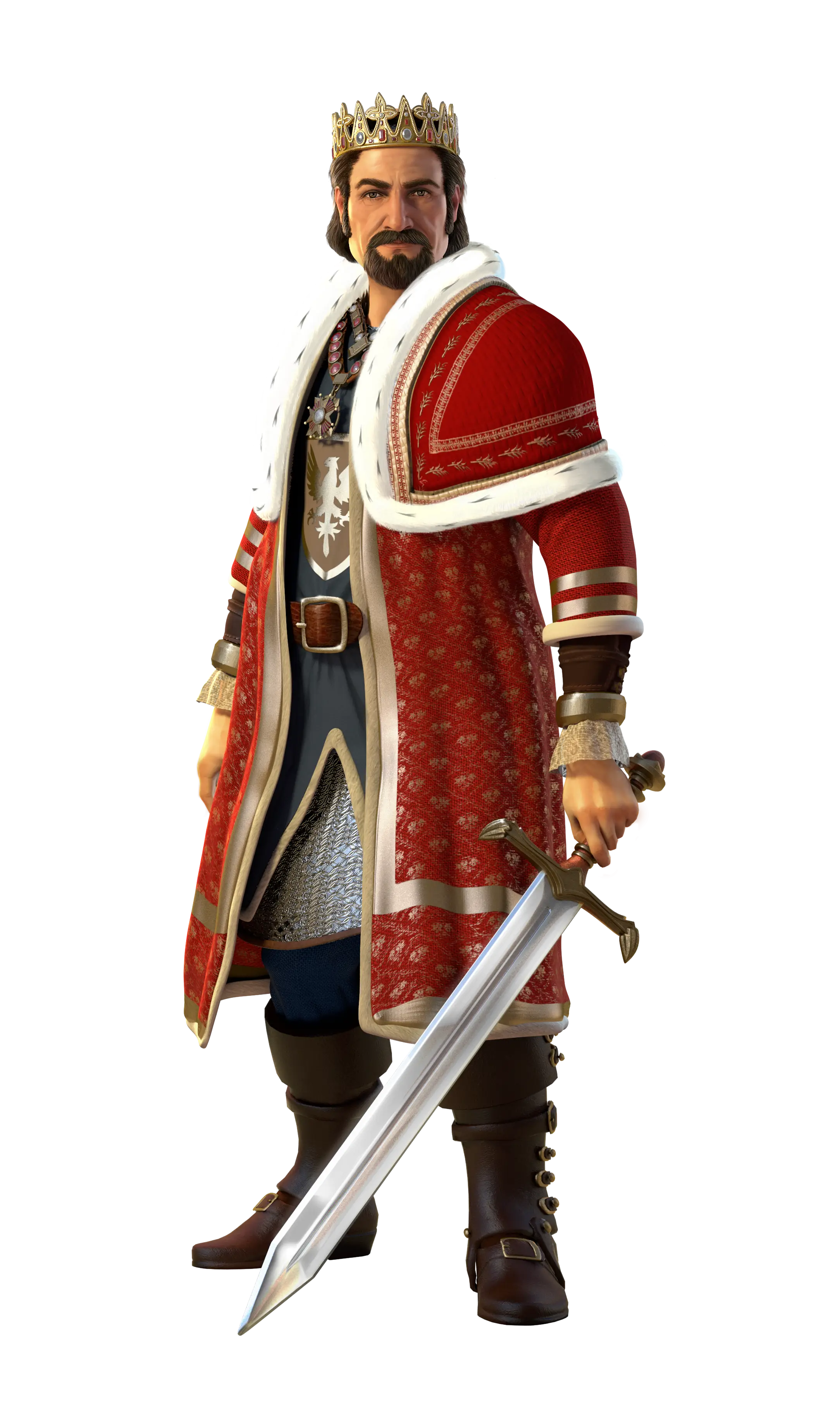 King Character Holding Sword in Regal Outfit