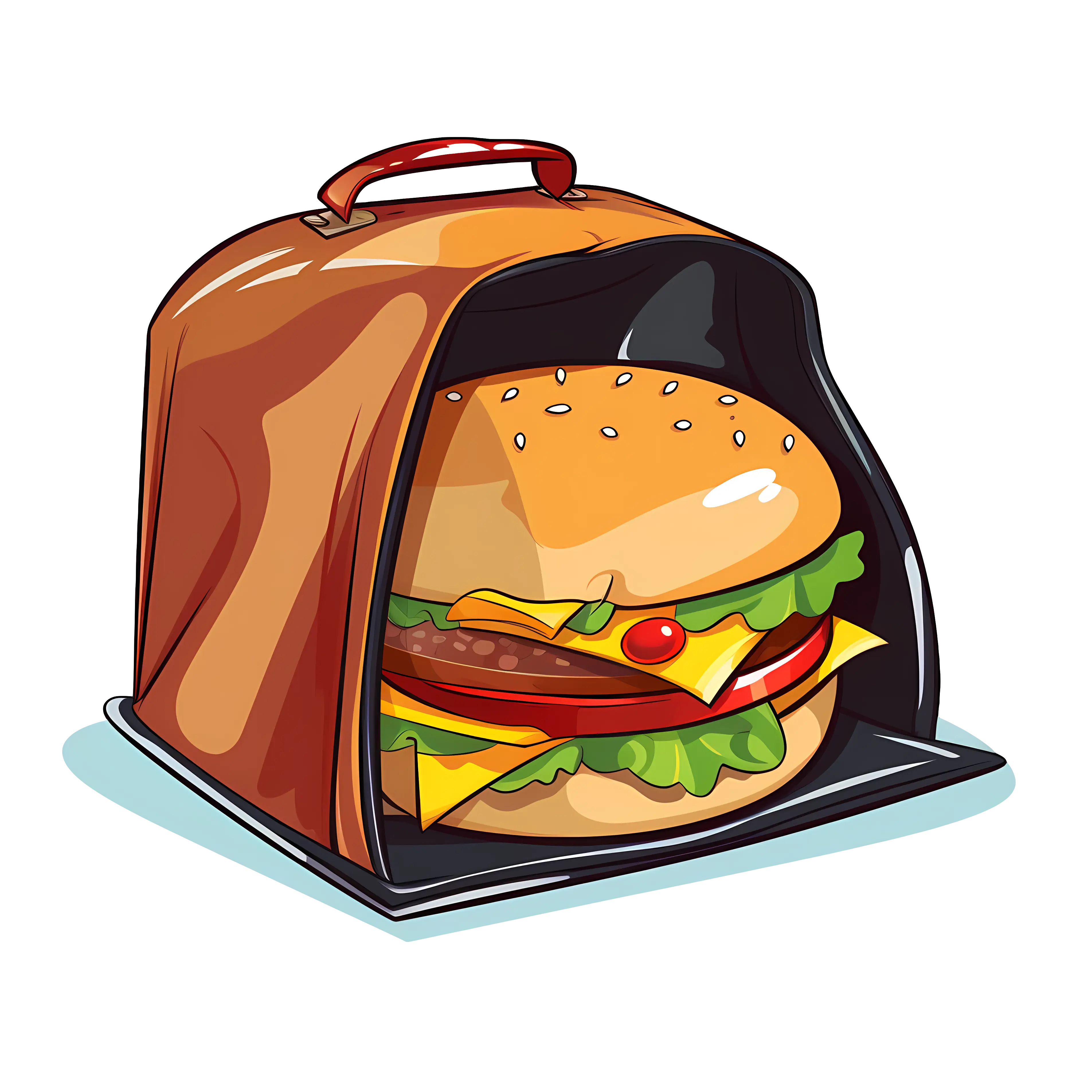 Cartoon Cheeseburger in a Brown To-Go Container