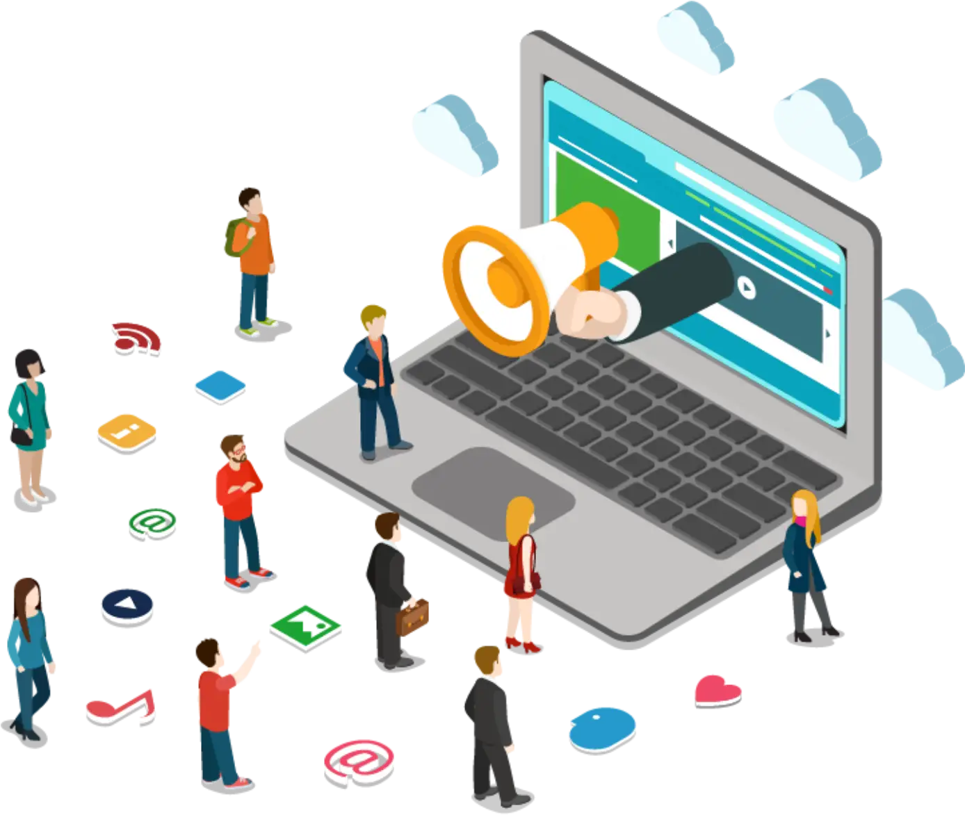 Digital Advertisement Concept with Laptop and Users