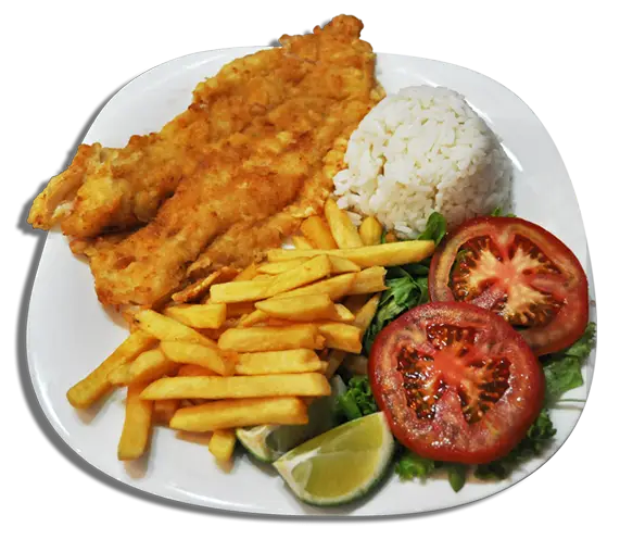 Fried Fish with Fries and Rice