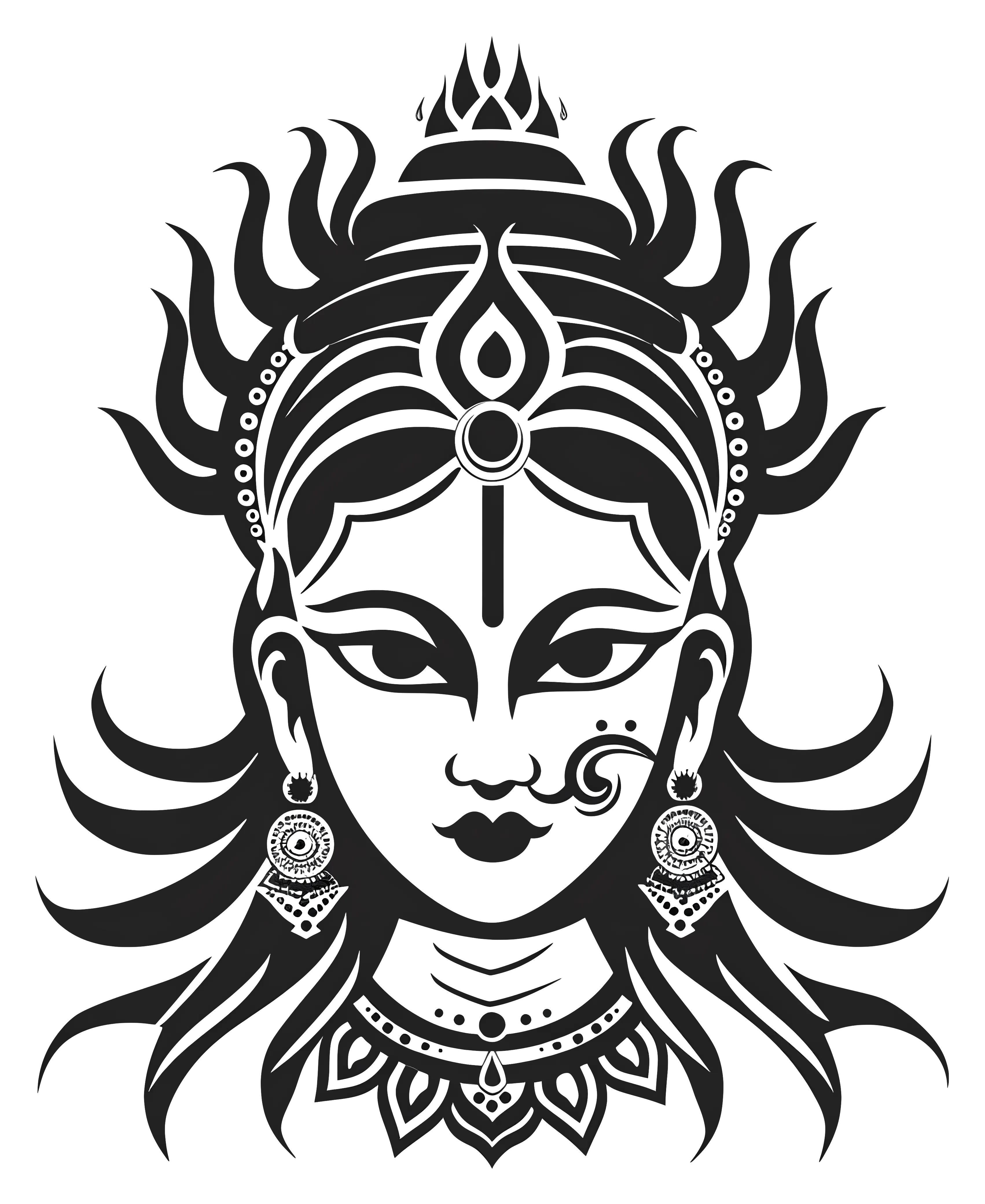 Black and White Hindu Goddess Illustration