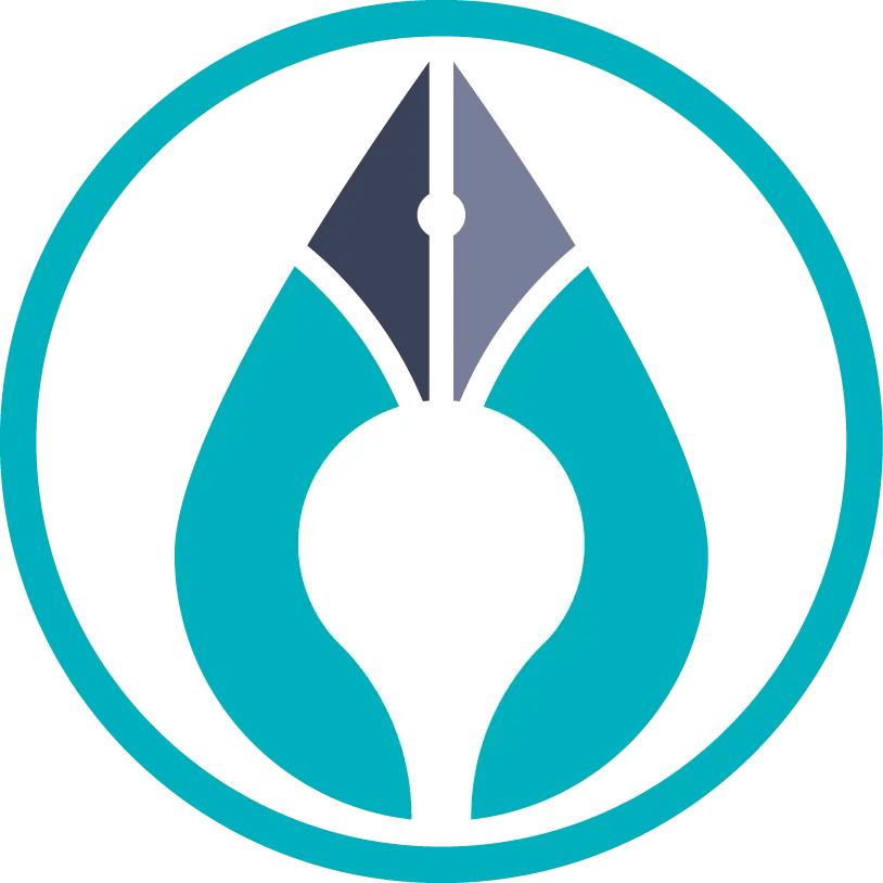 Pen nib logo in circle