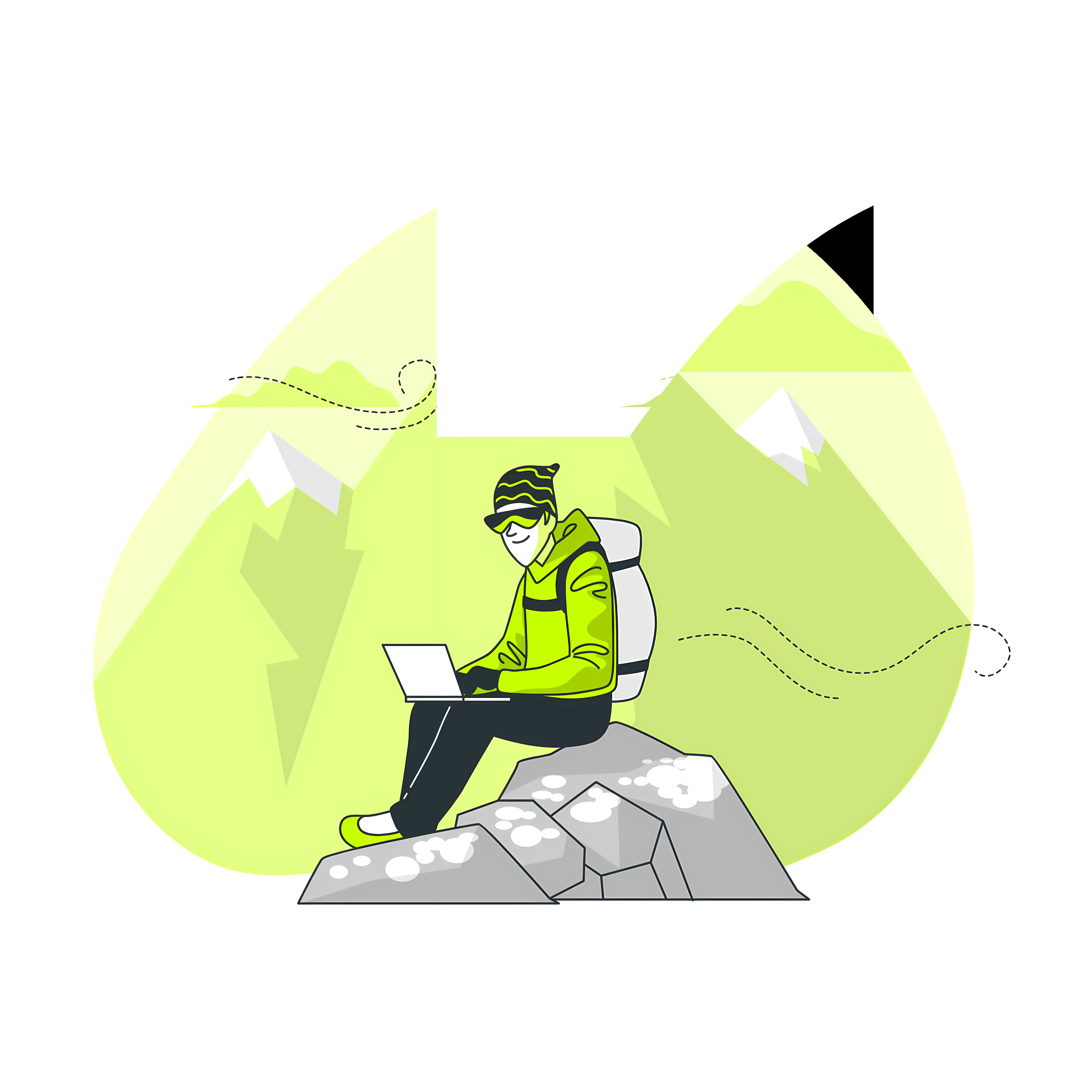 Mountain Hiker Working on Laptop