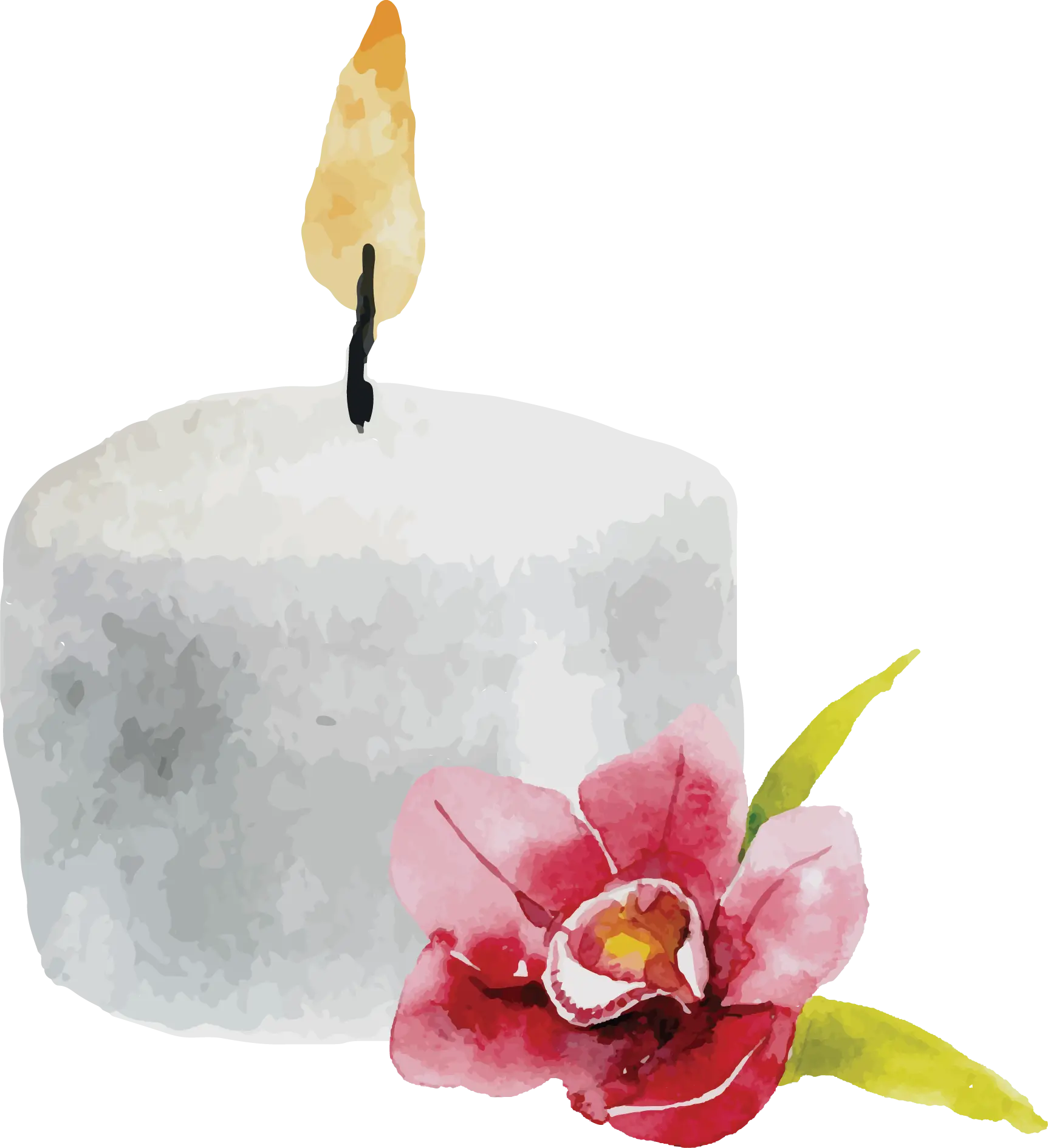 White Candle with Pink Flower