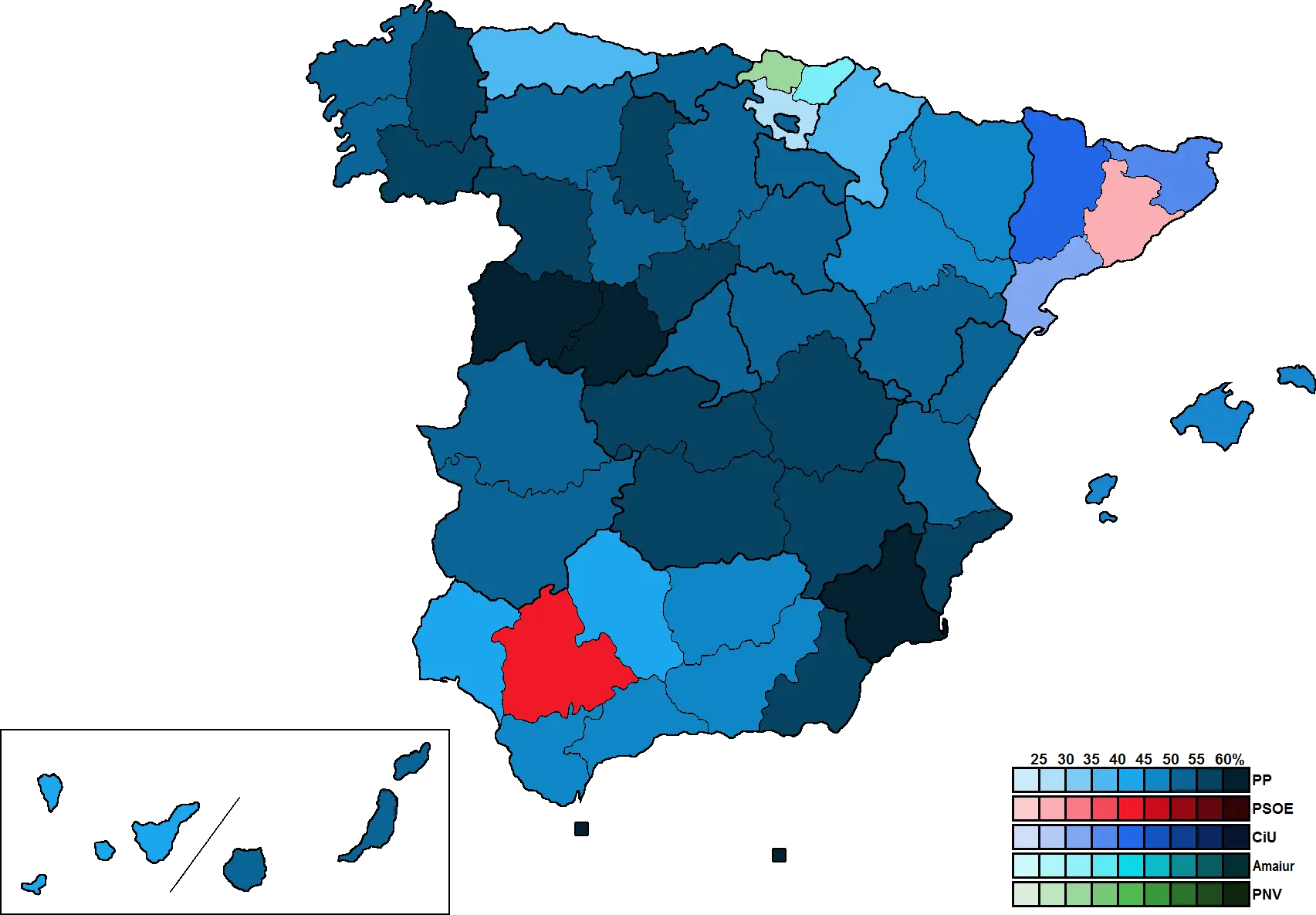 Map of Spanish Regions with Data Representation