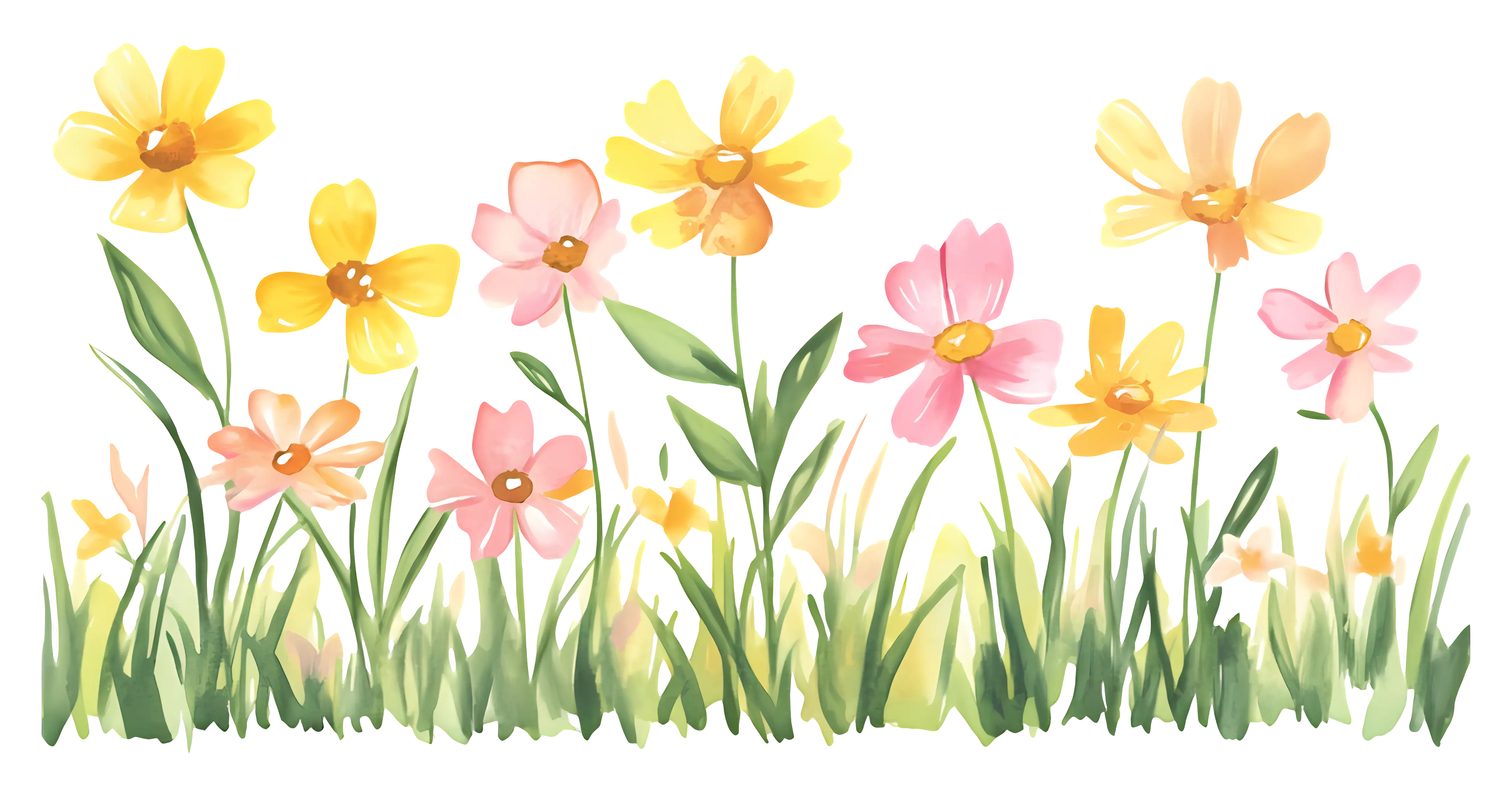 Yellow and Pink Flowers in Grass