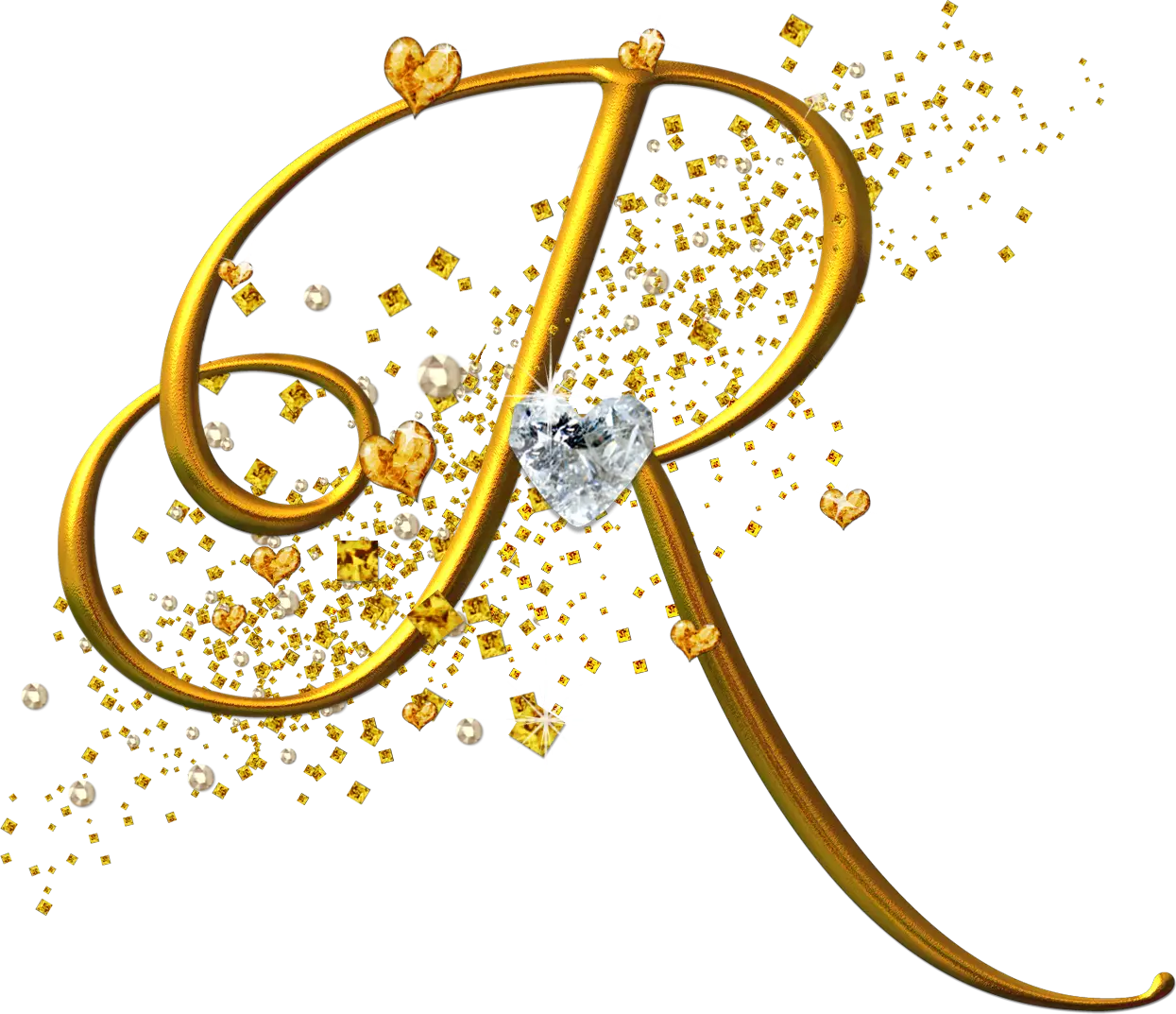 Golden Letter R with Glitter and Diamond