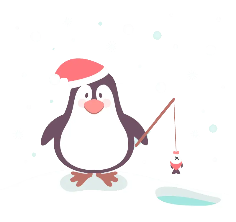 Cute Penguin Fishing in Winter