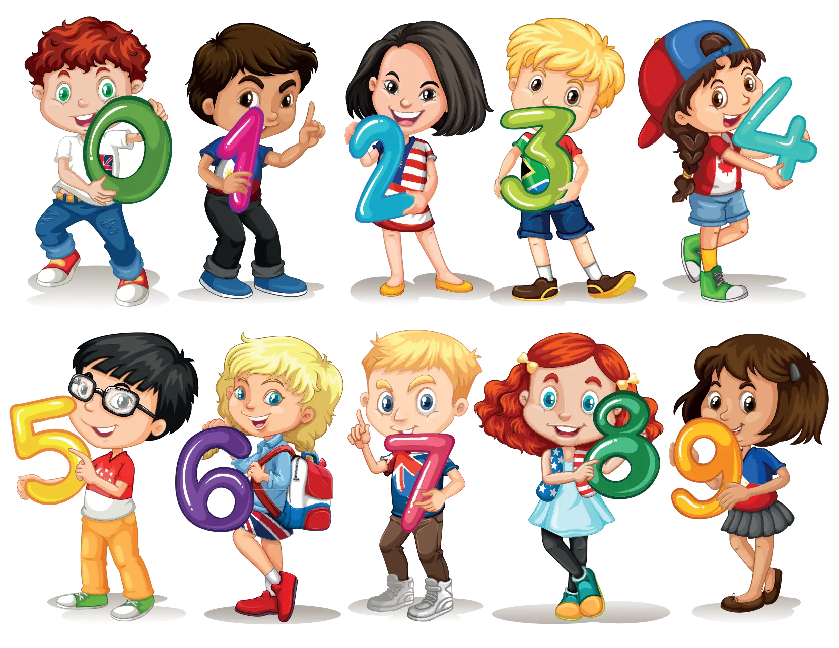 Cartoon Children Holding Colorful Numbers