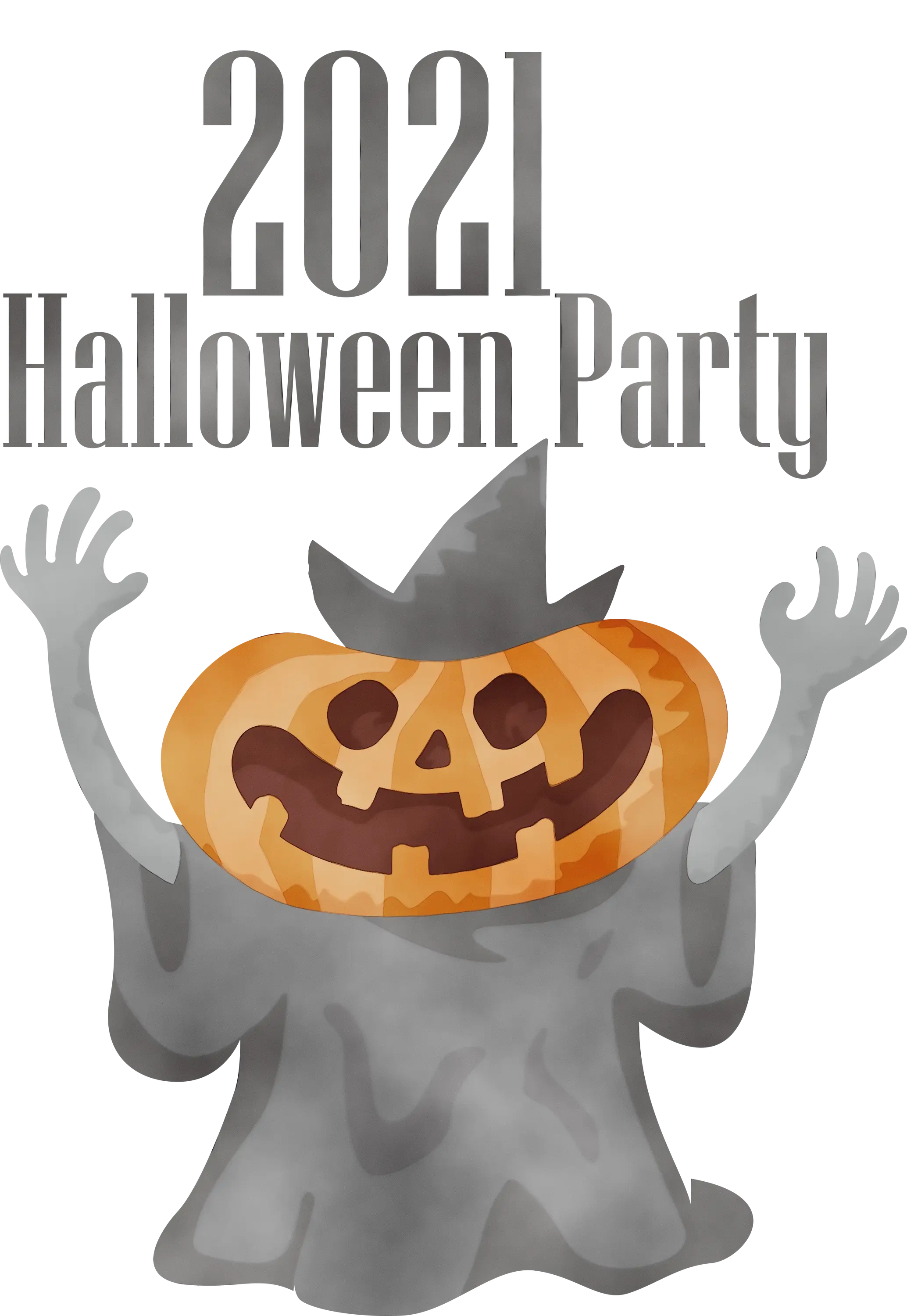 2021 Halloween Party Featuring Pumpkin-Headed Ghost Illustration