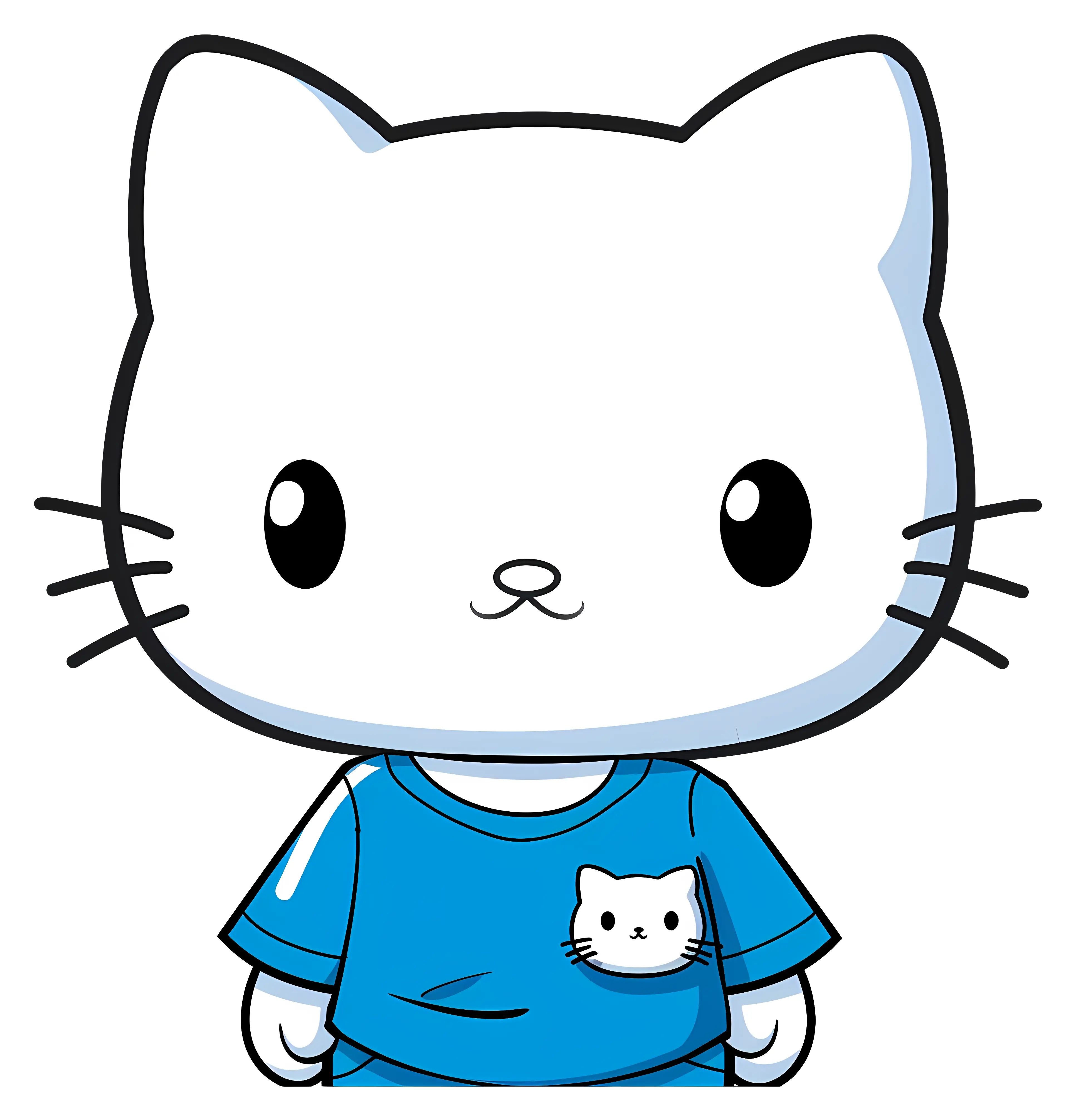Cute White Cat Wearing Blue Shirt