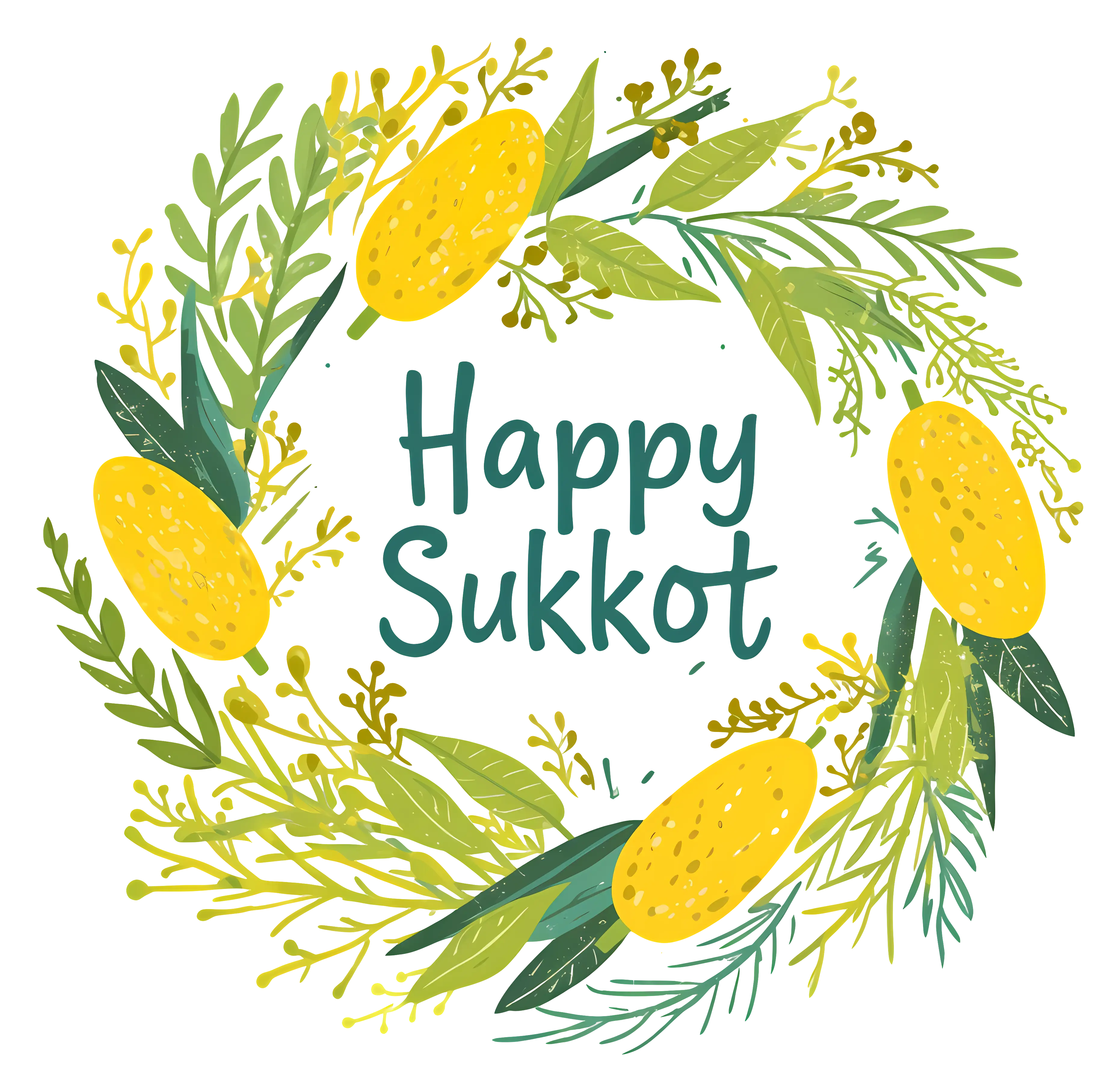 Happy Sukkot Wreath with Leaves