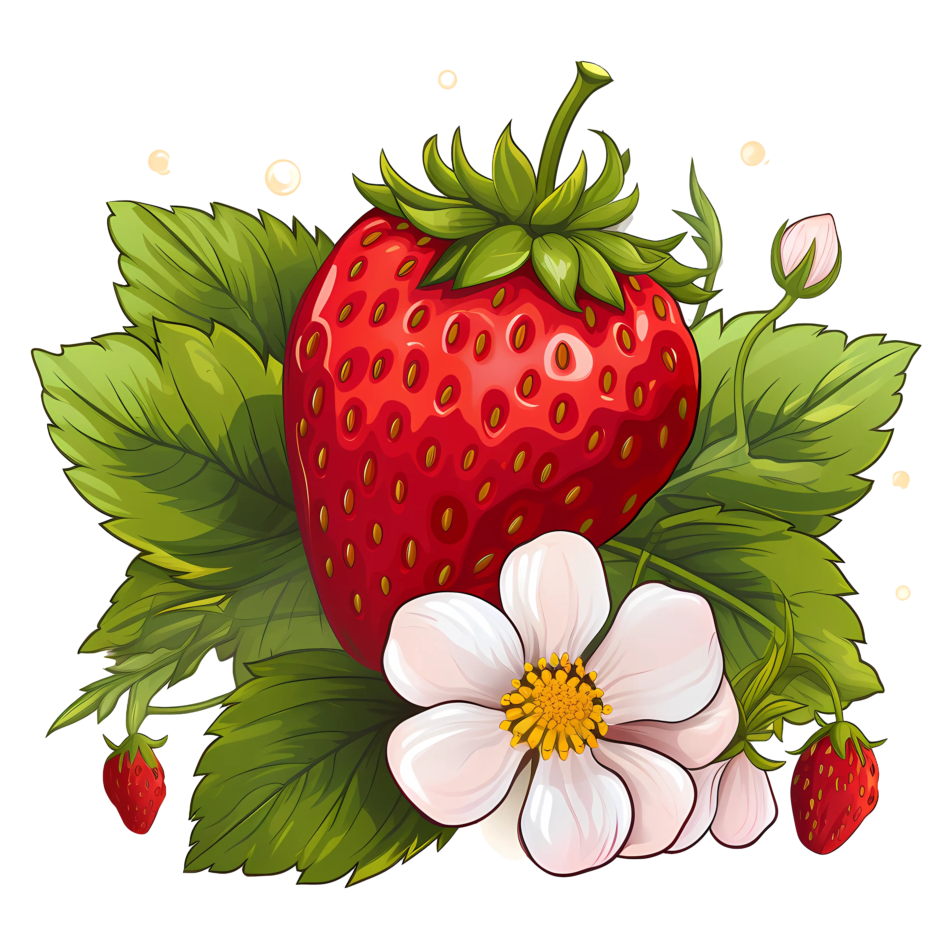 Strawberry and Flower Botanical Illustration
