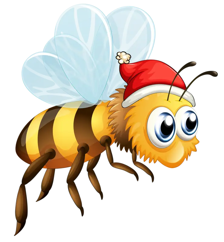 Cartoon Bee Wearing a Santa Hat