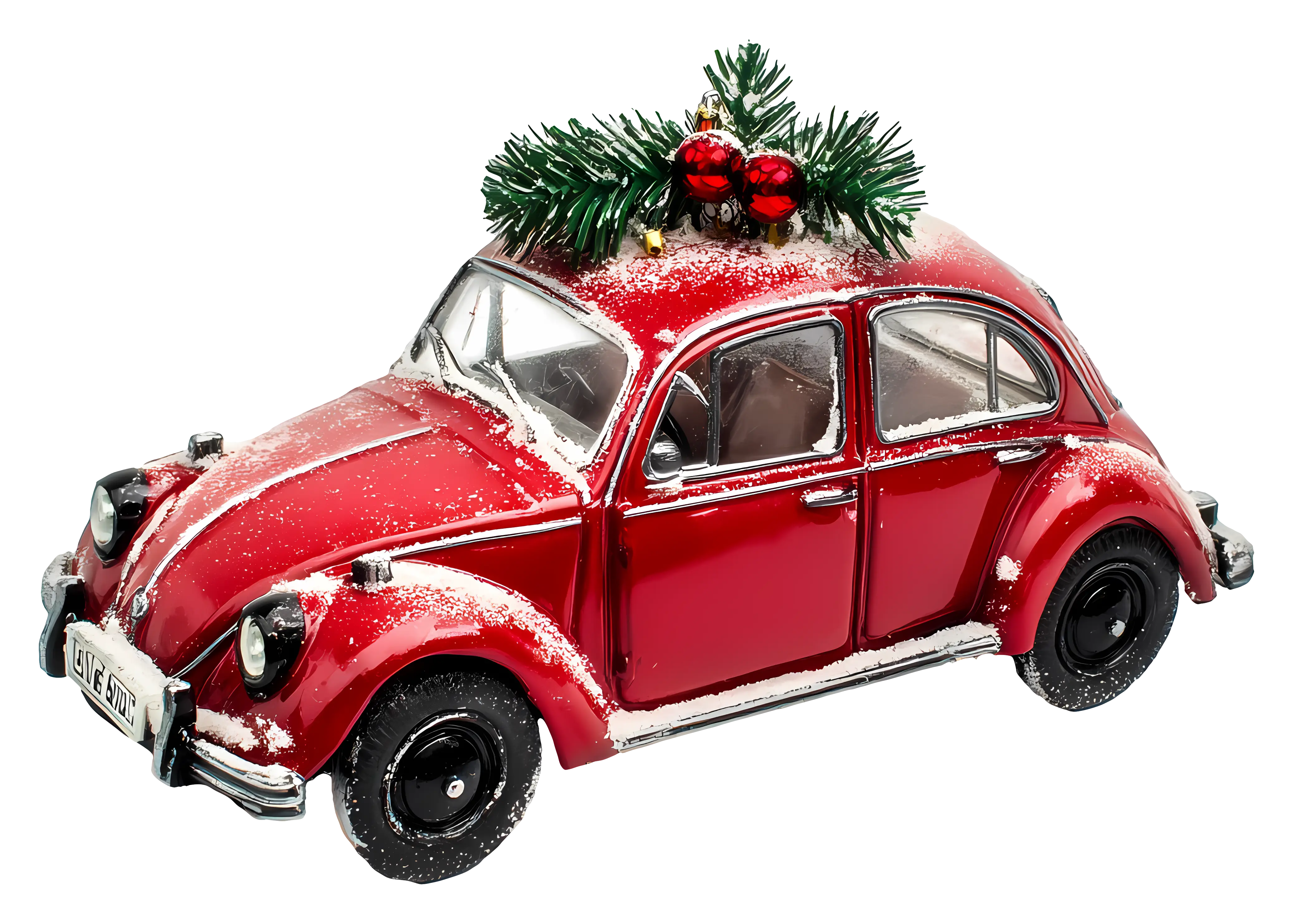 Red Car with Festive Christmas Decorations