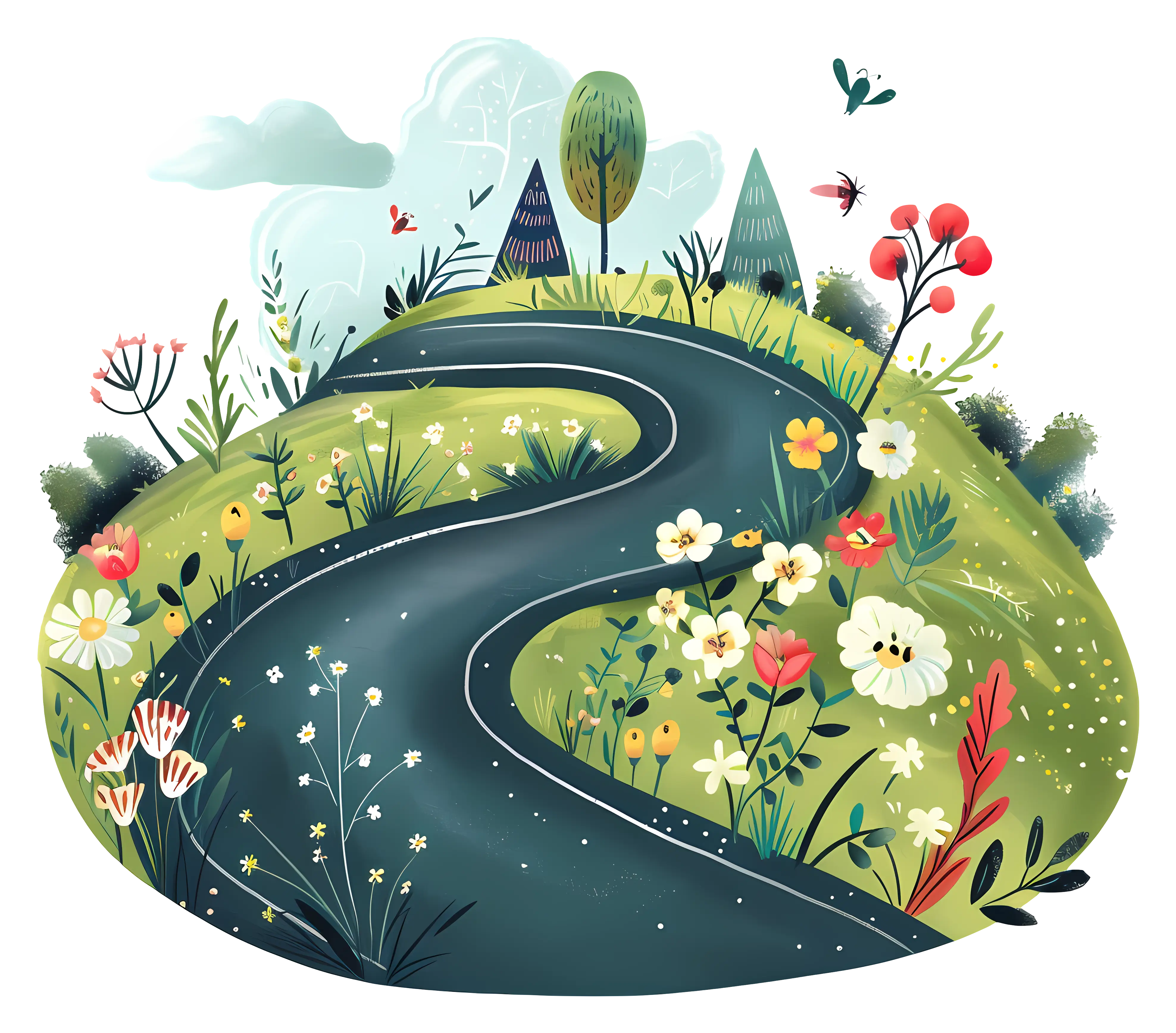 Winding Road Through a Scenic Landscape