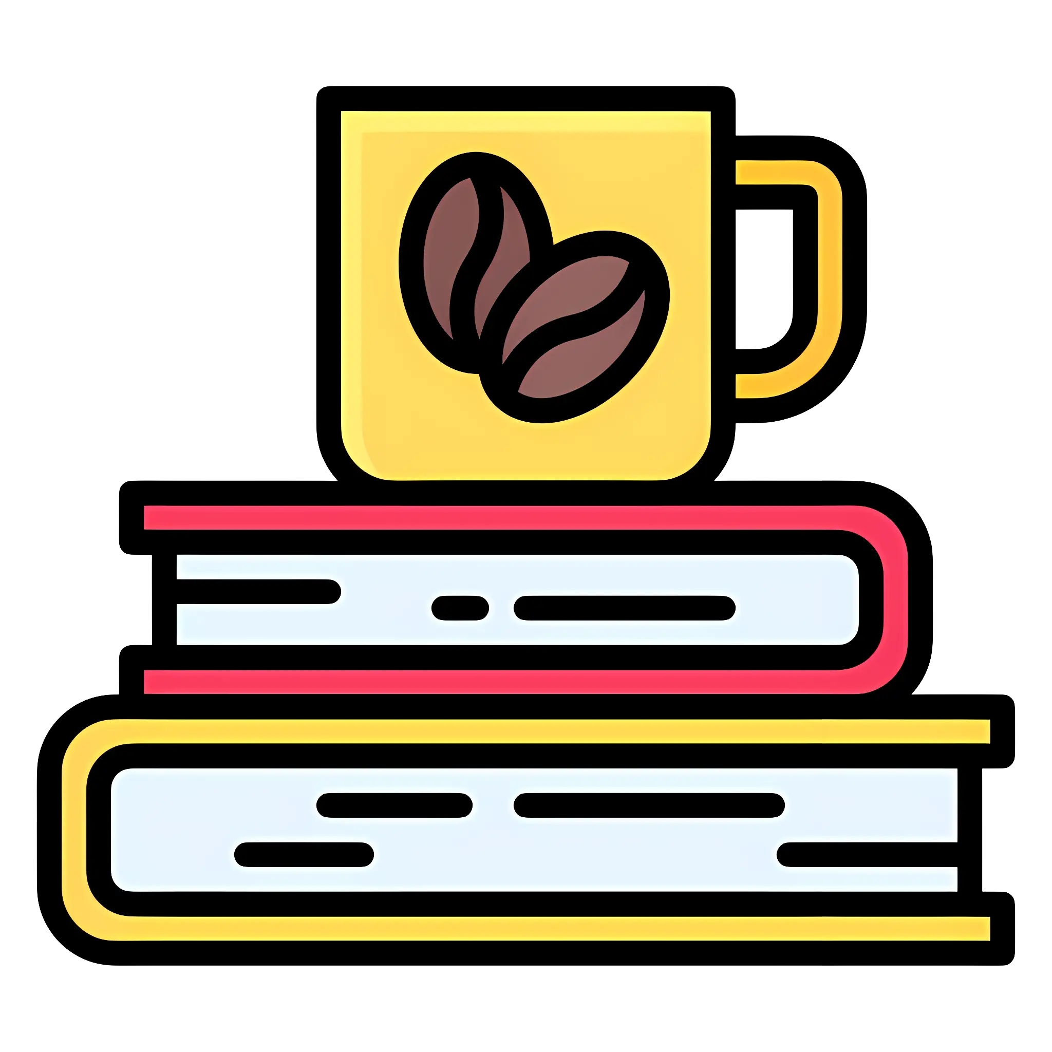 Yellow Mug with Coffee Beans on Stack of Books