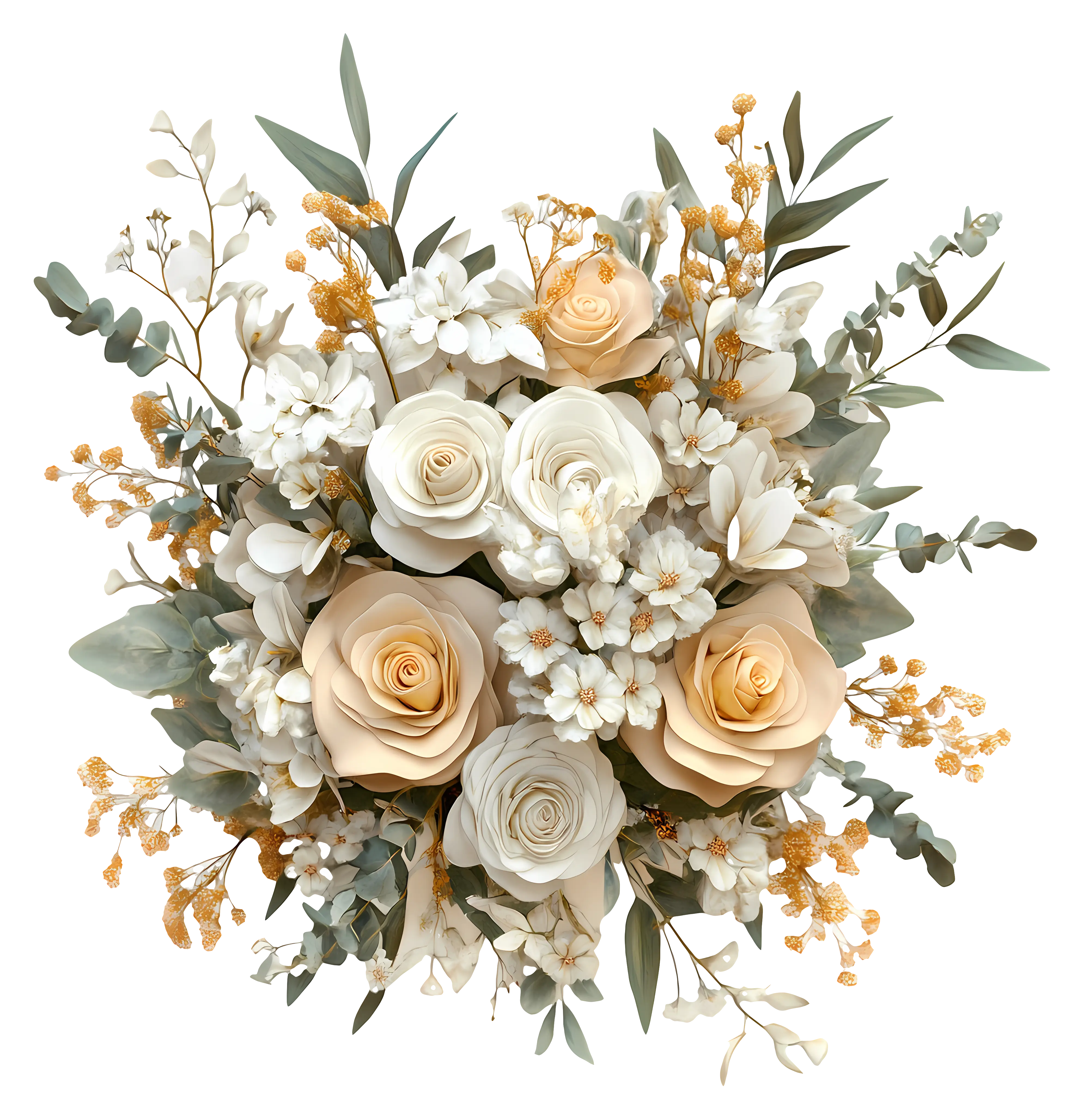 Beautiful White and Peach Rose Bouquet