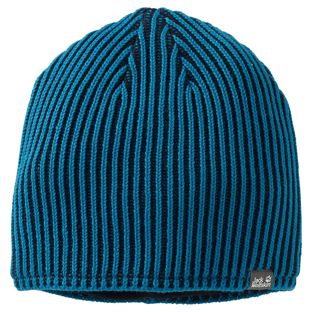 Blue Striped Knit Beanie Hat