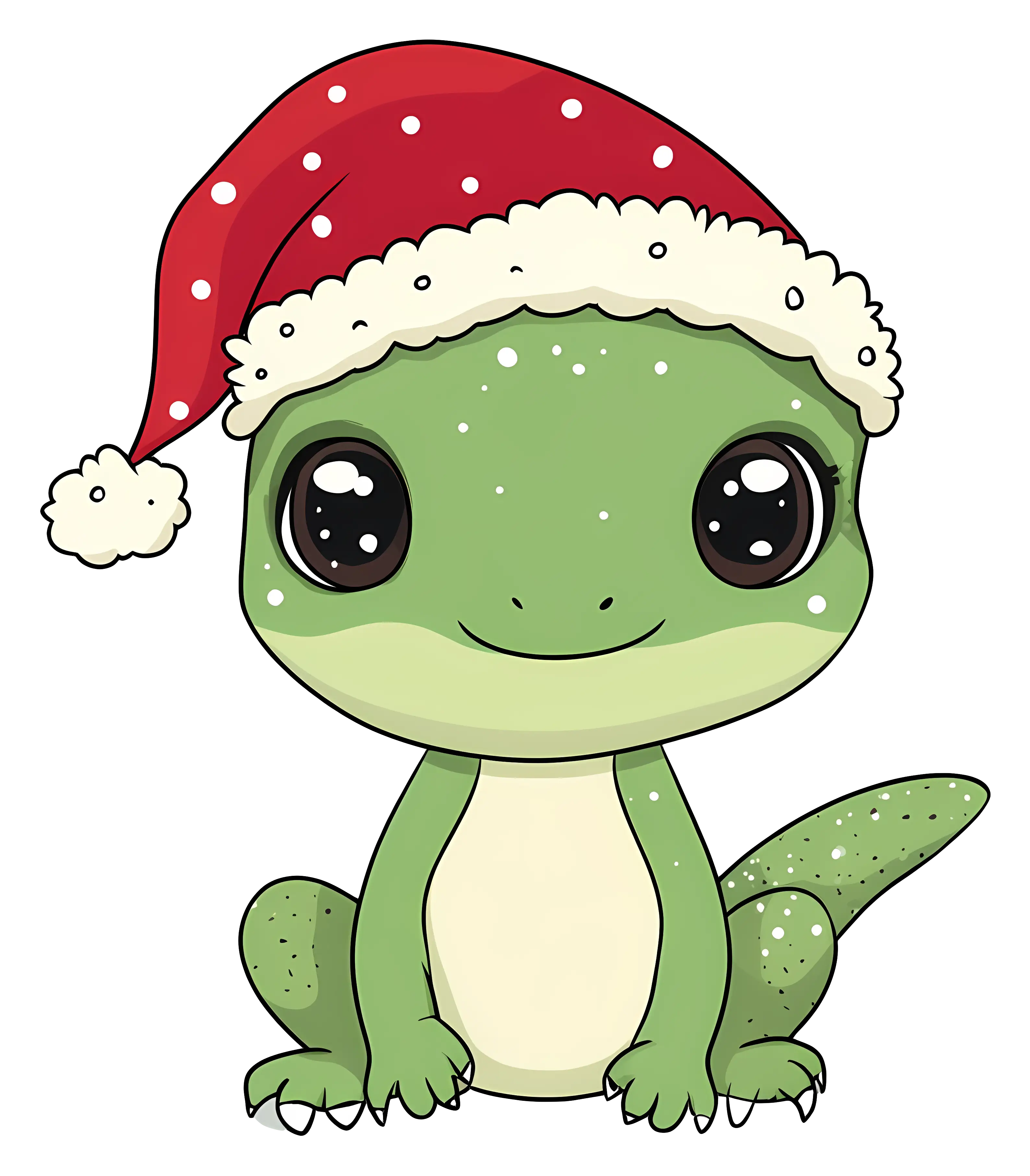 Cute Cartoon Lizard Wearing Santa Hat