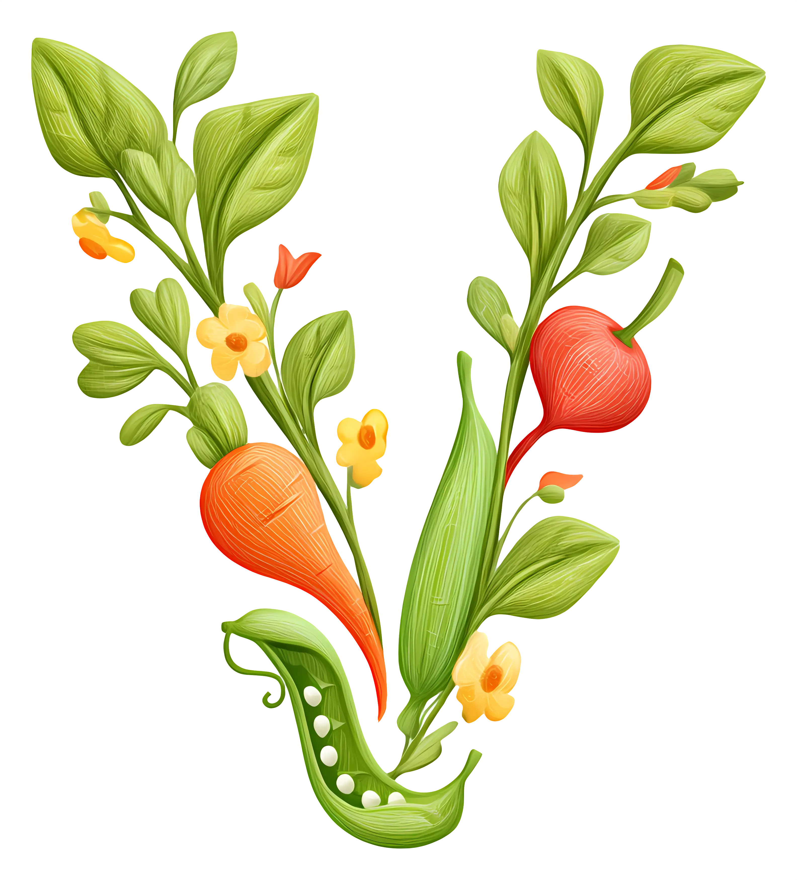 Vegetable Illustration with Carrot and Peas