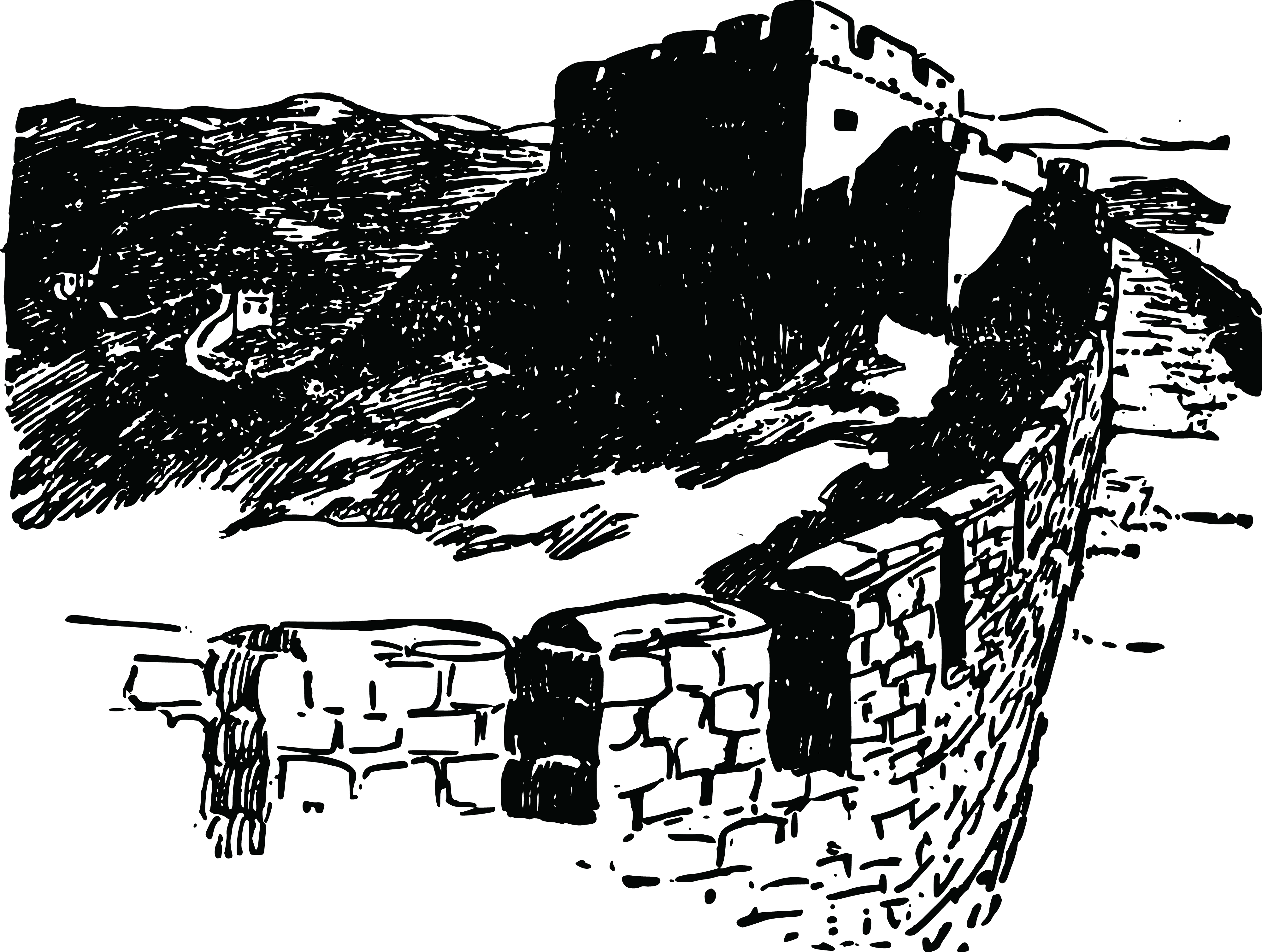 Great Wall of China Sketch in Black and White