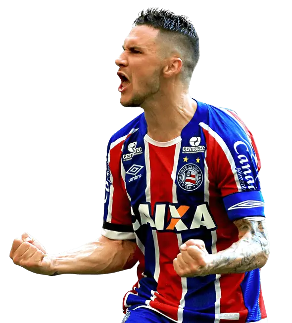 Soccer Player Celebrating in Red and Blue Jersey