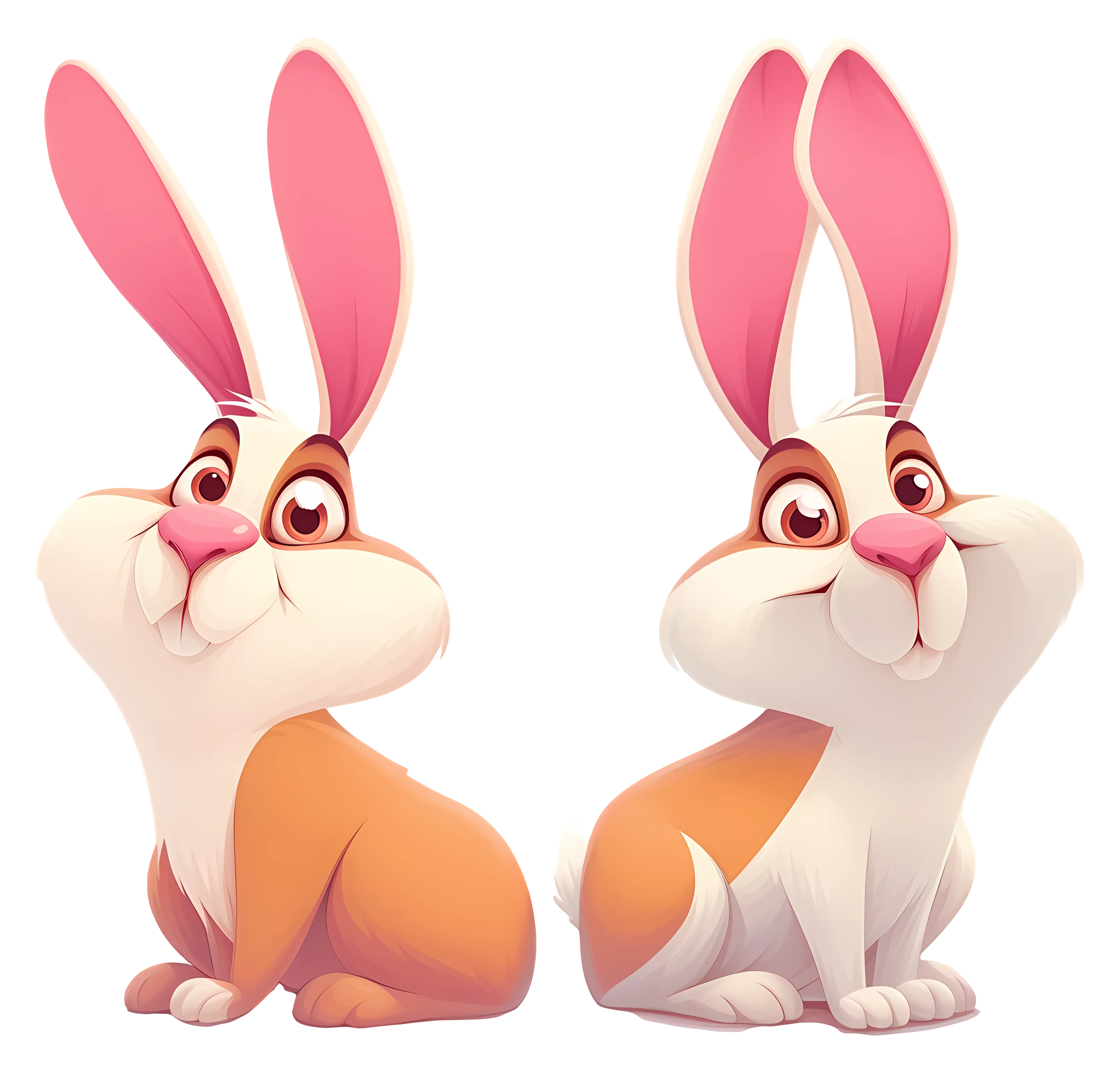 Cute Cartoon Rabbits with Big Ears