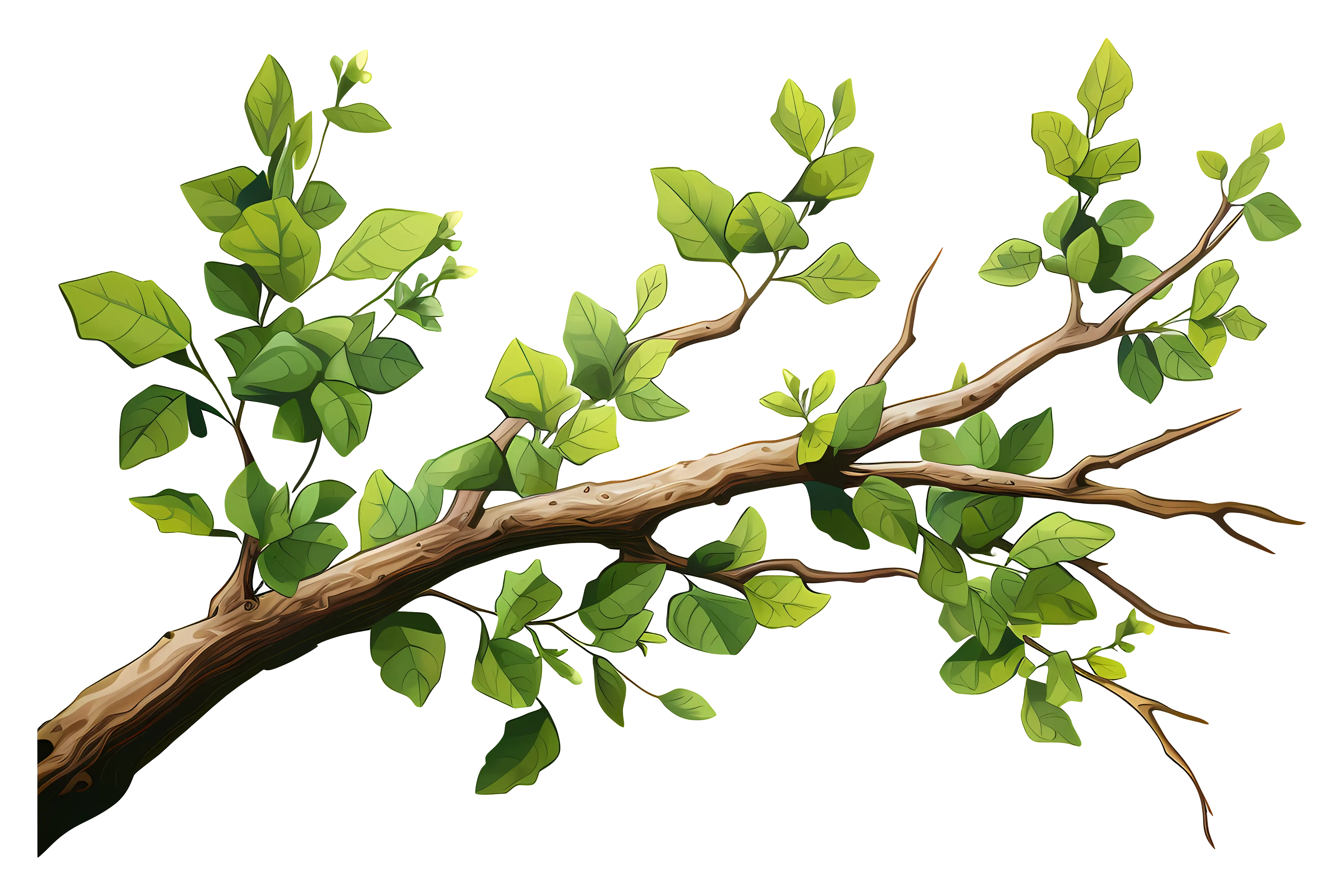Tree Branch with Green Foliage Illustration